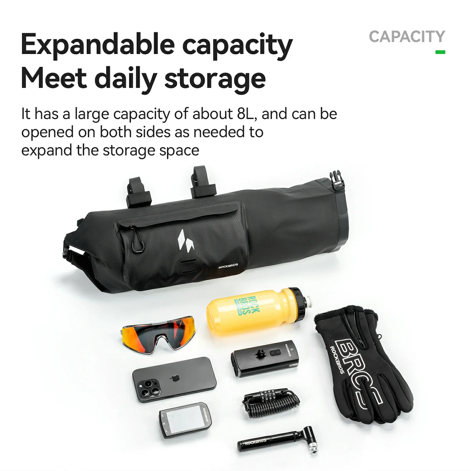 RideMate 100% Waterproof Bike Handlebar Bag 8L Double-sided Opening Expanded Capacity - Image 3