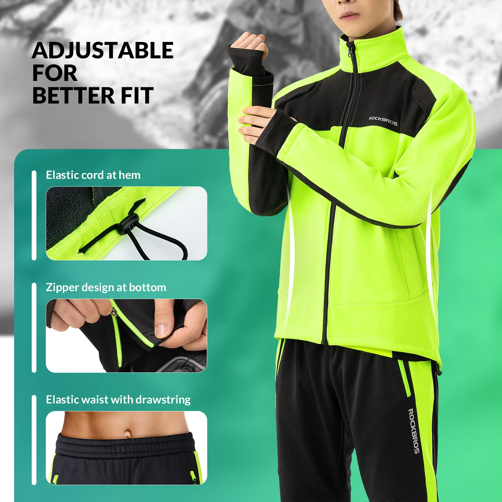Cycling Jacket Pants Winter Suit Fluorescent Green - Image 3