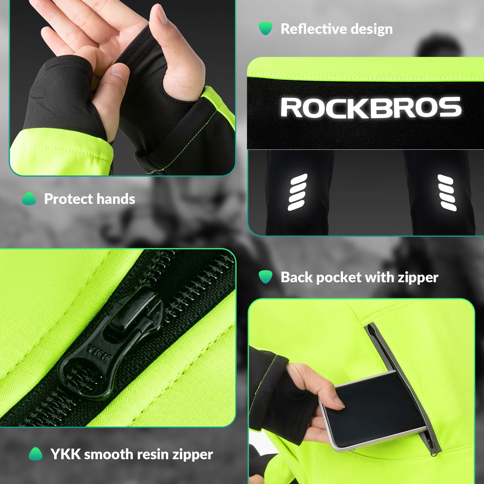 Cycling Jacket Pants Winter Suit Fluorescent Green - Image 6