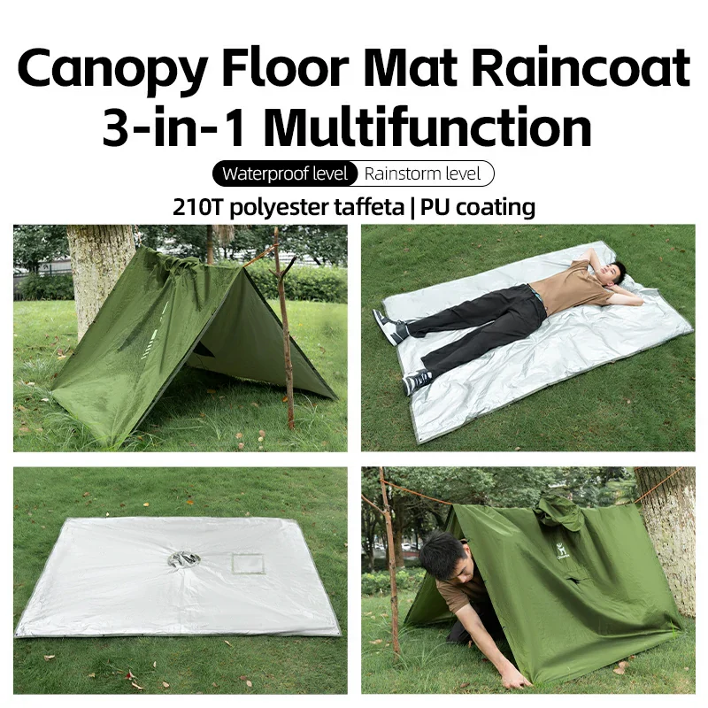 Qunature 3-in-1 Waterproof Raincoat Canopy Floor Mat Lightweight Portable - Image 8