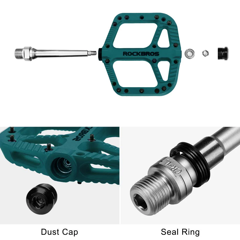 ROCKBROS Mountain Bike Pedals Nylon Composite Bearing 9/16" MTB Bicycle Pedals with Wide Flat Platform - Image 14