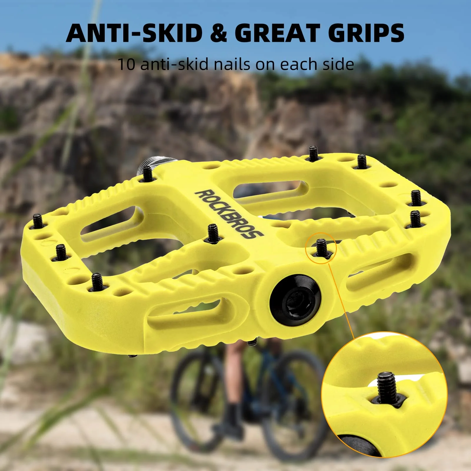 ROCKBROS Mountain Bike Pedals Nylon Composite Bearing 9/16" MTB Bicycle Pedals with Wide Flat Platform - Image 25