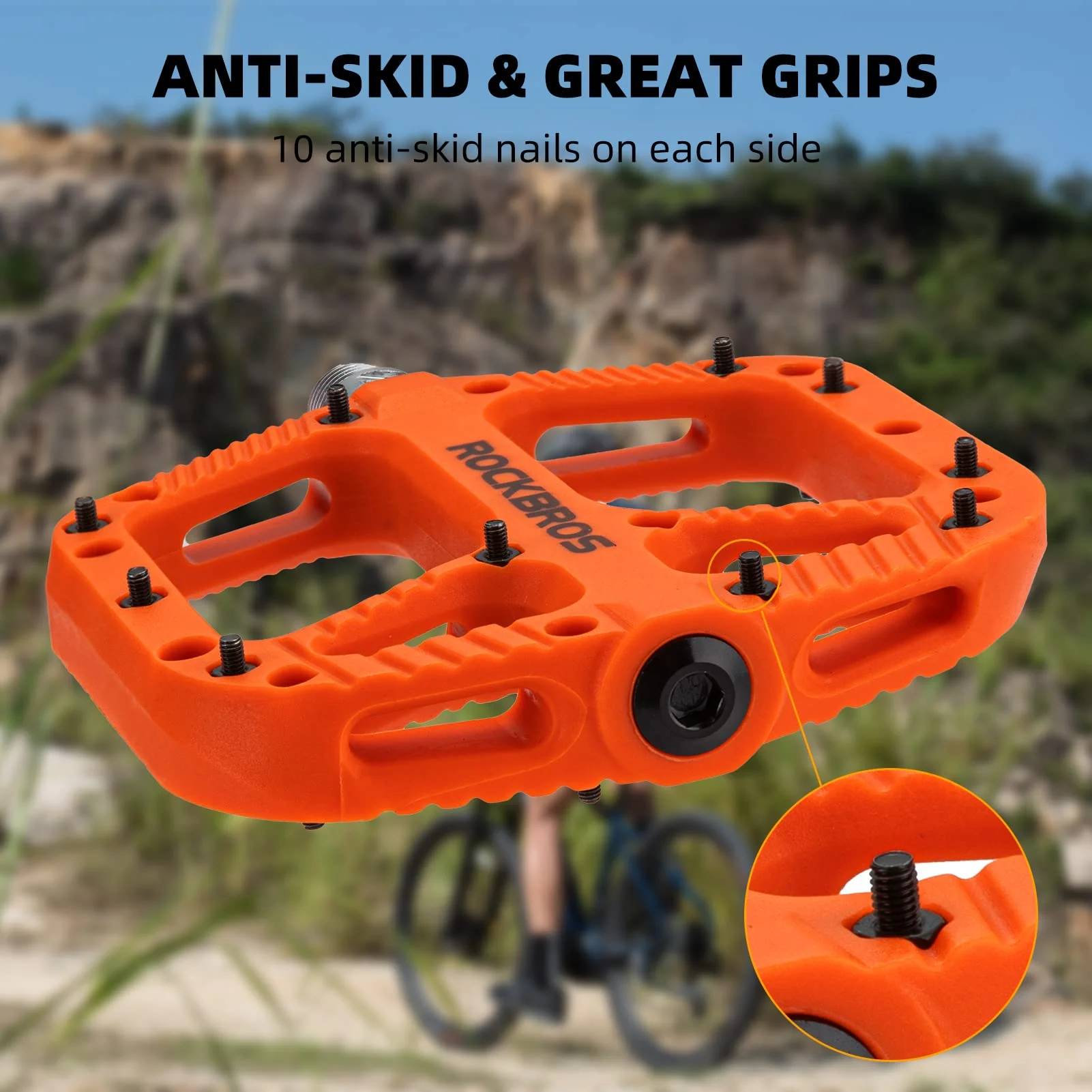 ROCKBROS Mountain Bike Pedals Nylon Composite Bearing 9/16" MTB Bicycle Pedals with Wide Flat Platform - Image 31