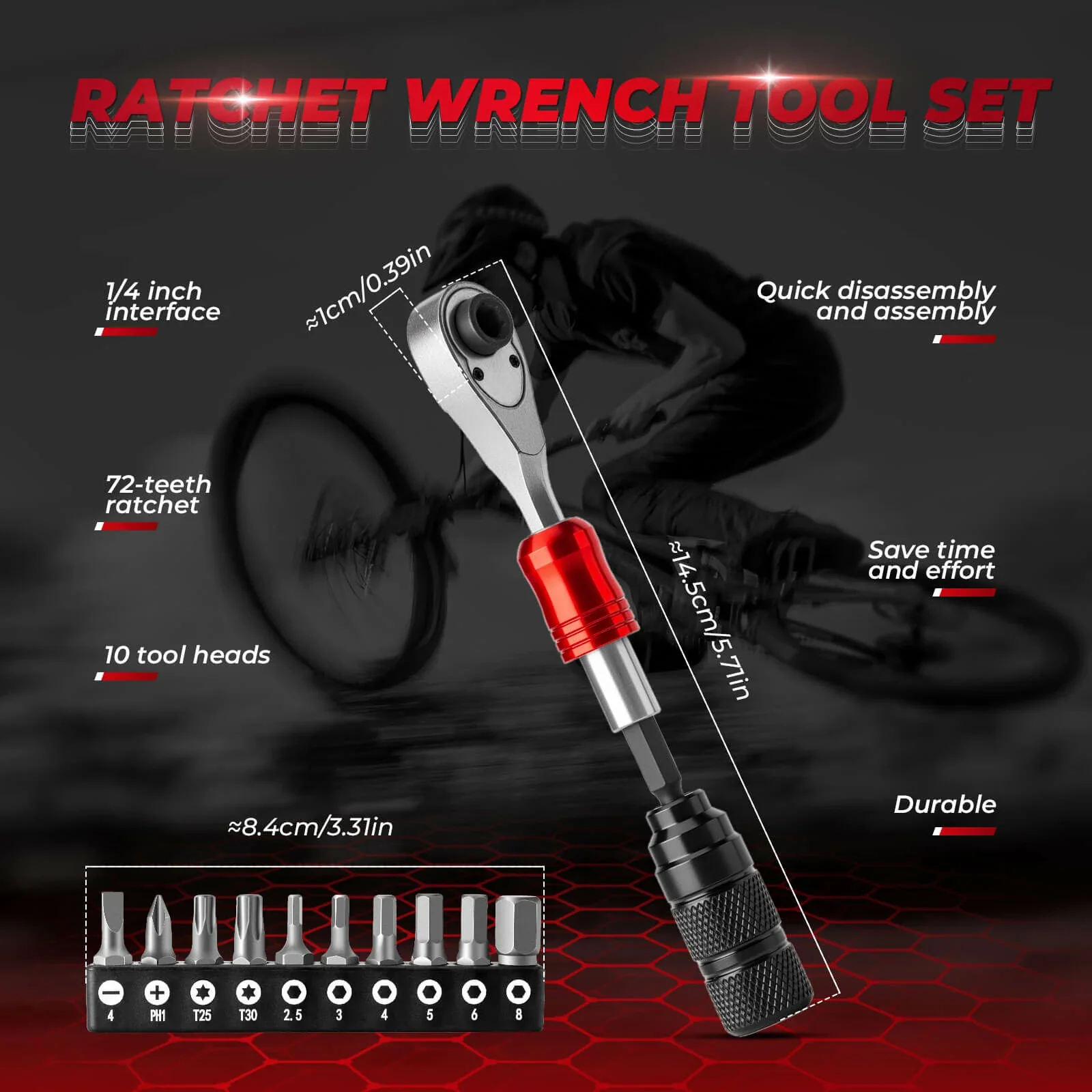 ROCKBROS 1/4-Inch Ratchet Socket Wrench Set 2.5-8mm Allen Hex Torx Sockets for Road  Mountain Bike Maintenance - Image 4