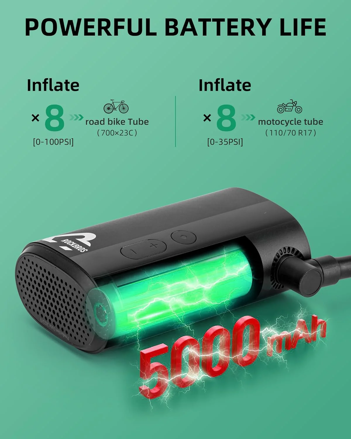 ROCKBROS Mini Bike Tire Pump 150PSI Fast Inflate Auto-Shutoff Digital Gauge - Image 5