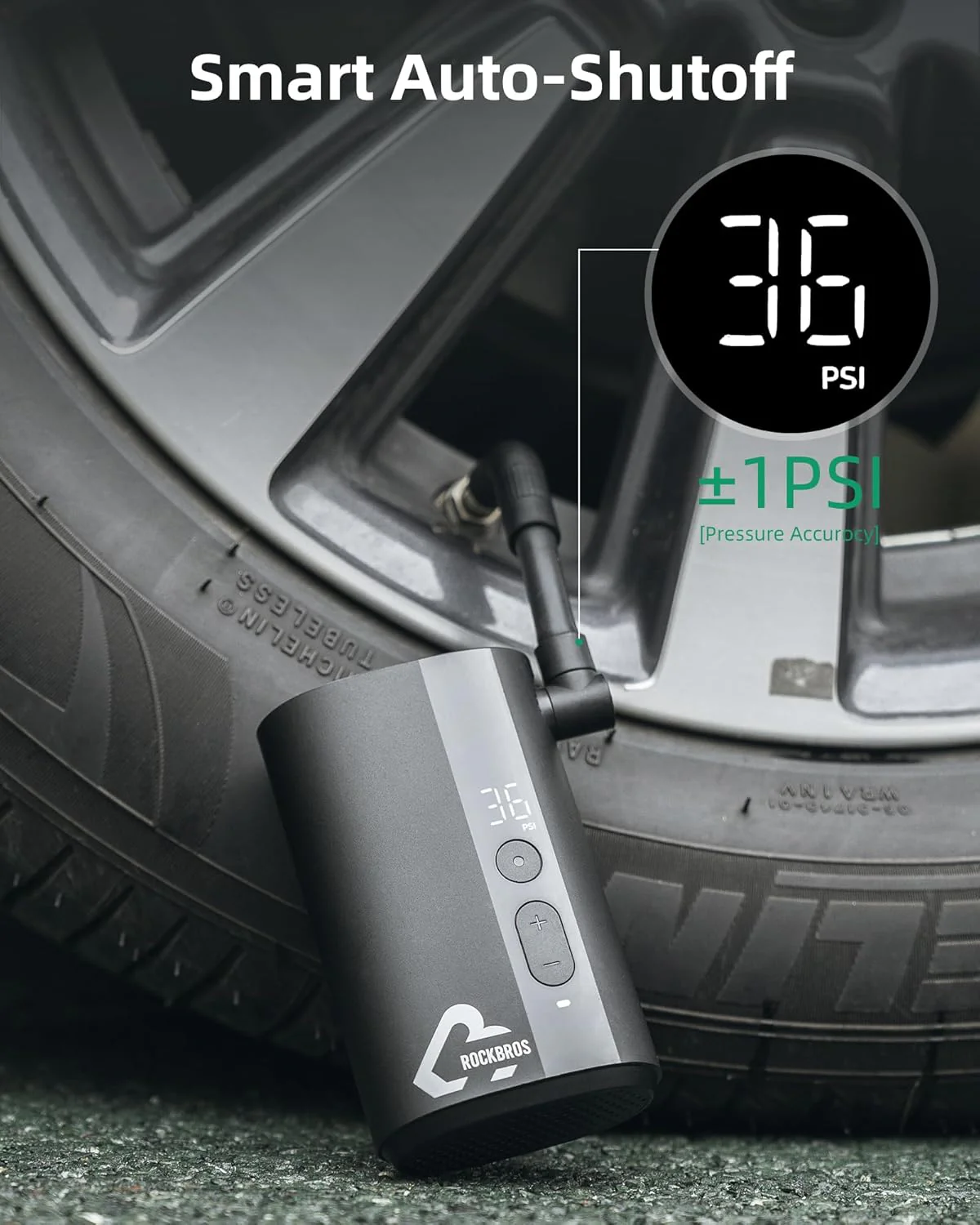 ROCKBROS Mini Bike Tire Pump 150PSI Fast Inflate Auto-Shutoff Digital Gauge - Image 7