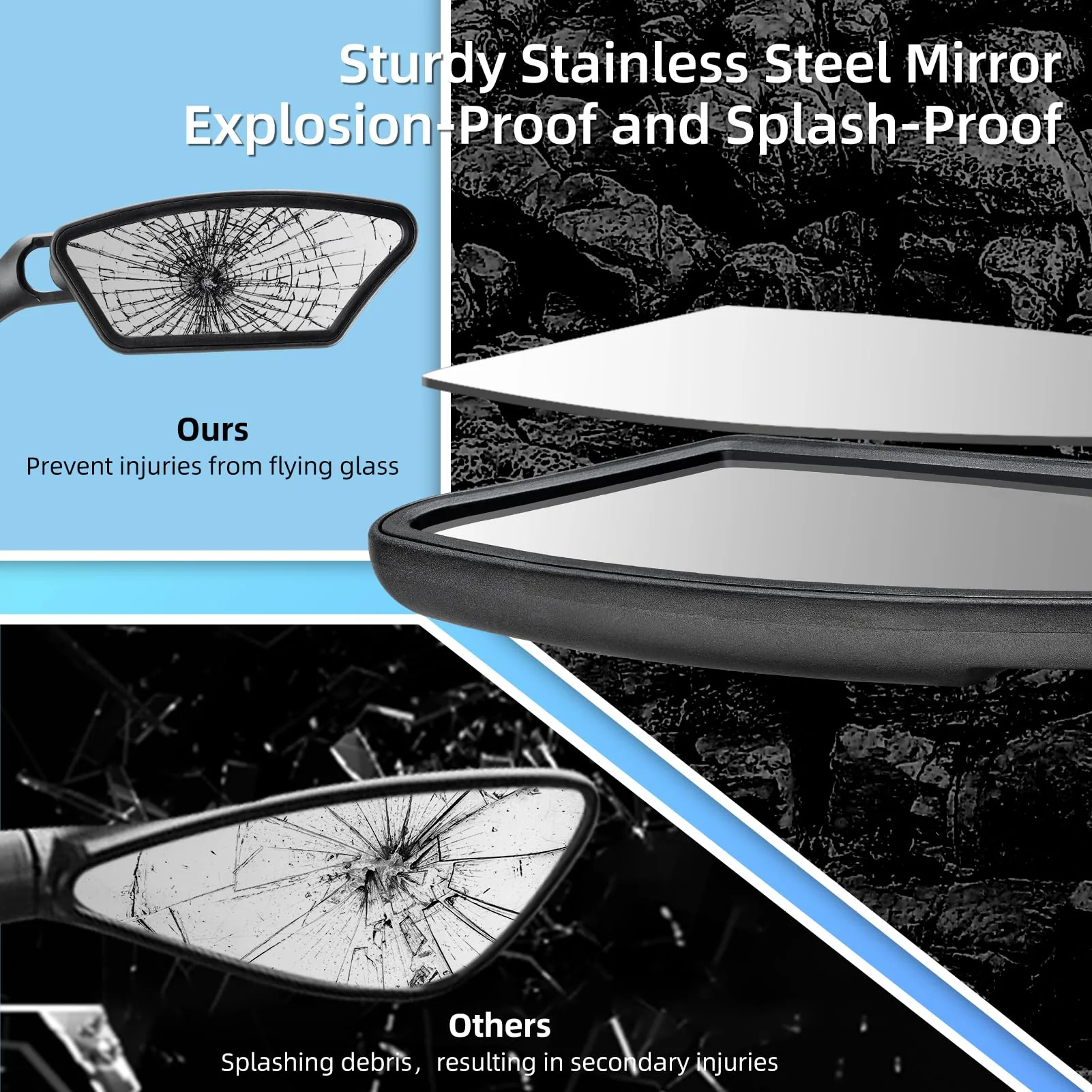 ROCKBROS HD Blast-Resistant Bike Mirror Adjustable Handlebar Mount 21-26mm - Image 6