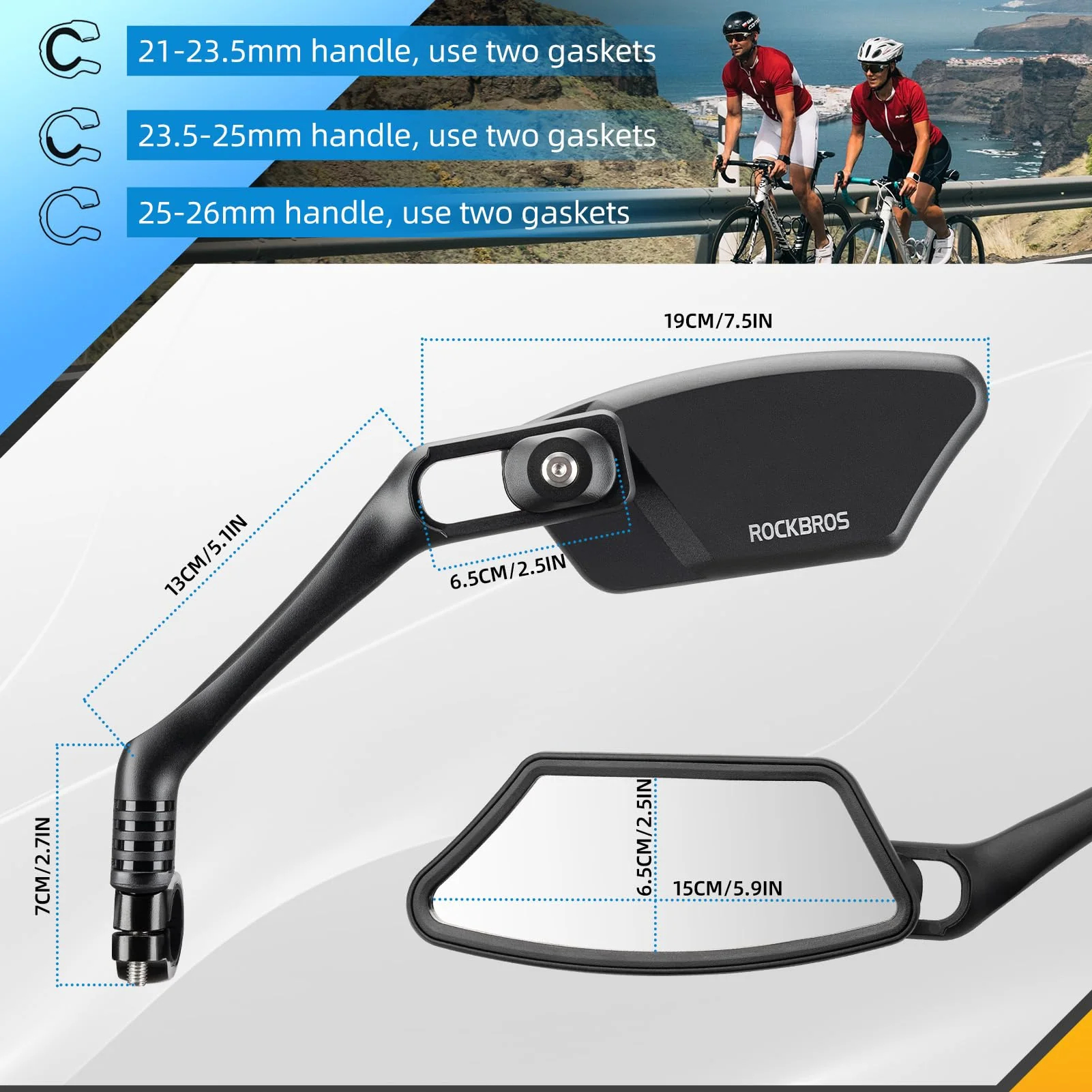 ROCKBROS HD Blast-Resistant Bike Mirror Adjustable Handlebar Mount 21-26mm - Image 7