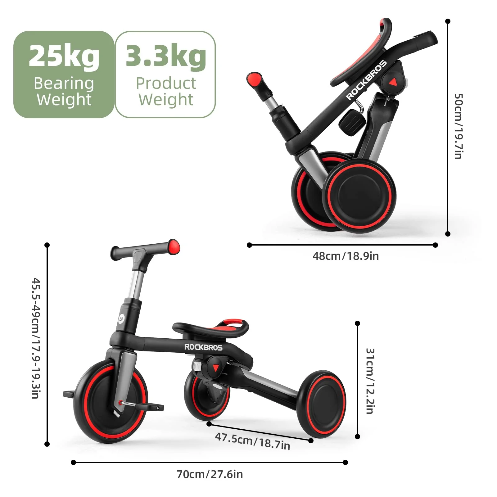 Kids 3 in 1 Tricycle Adjustable Seat Removable Pedals Toddler Ride On Bike - Image 7