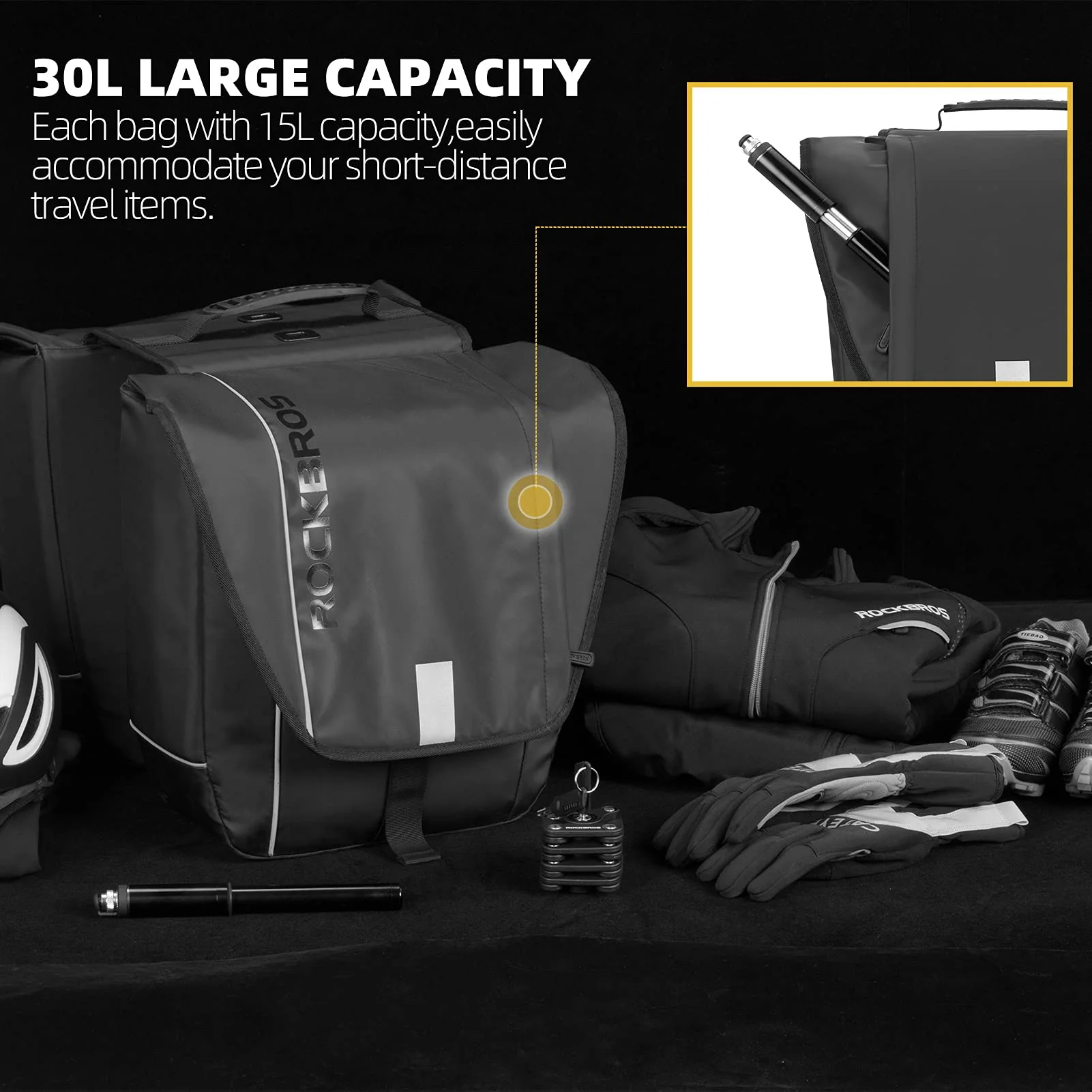 ROCKBROS 30L Bike Rear Rack Panniers Bags for Bicycles Waterproof - Image 4