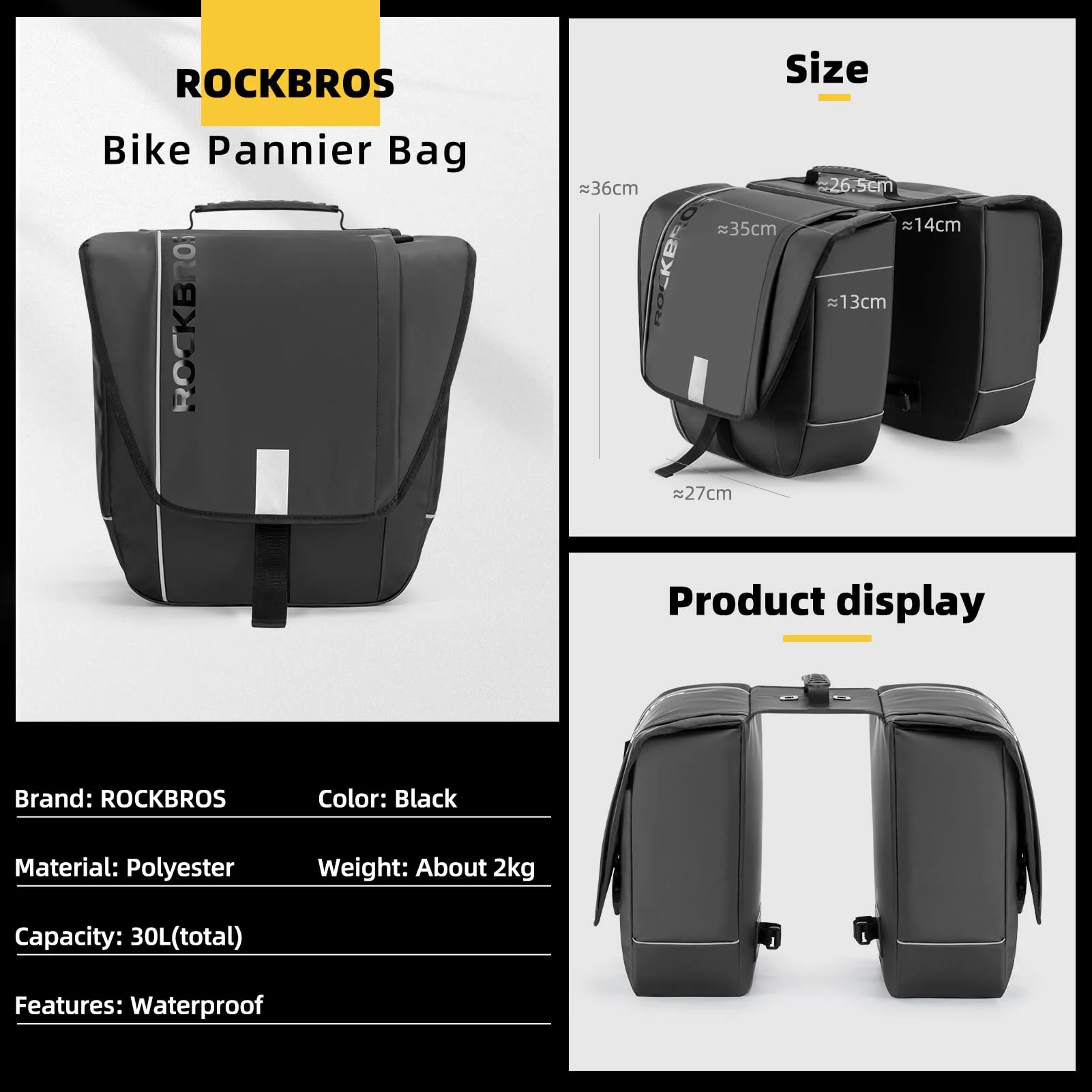 ROCKBROS 30L Bike Rear Rack Panniers Bags for Bicycles Waterproof - Image 6