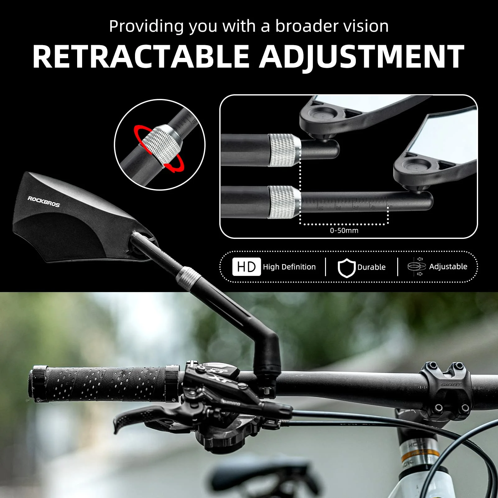 ROCKBROS 360° Adjustable Handlebar Bike Mirror with Anti-Glare Glass - Image 8