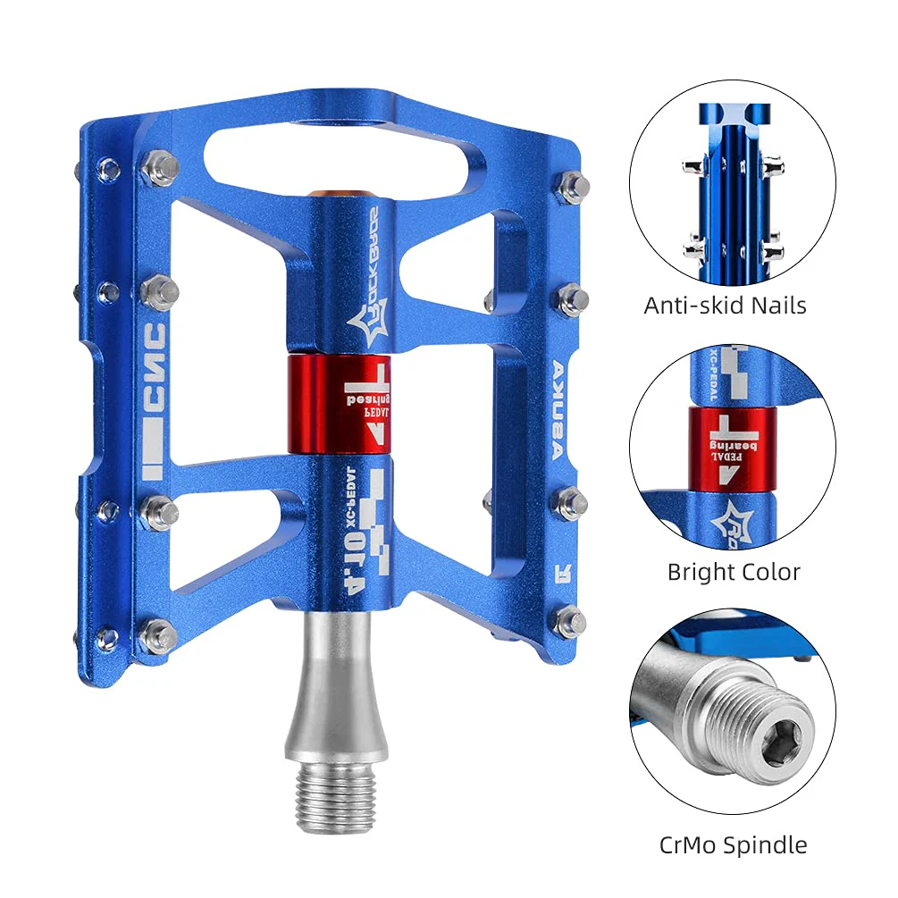 ROCKBROS 4 Bearings Mountain MTB Bike Pedals Platform Flat Aluminum Alloy 9/16" - Image 12
