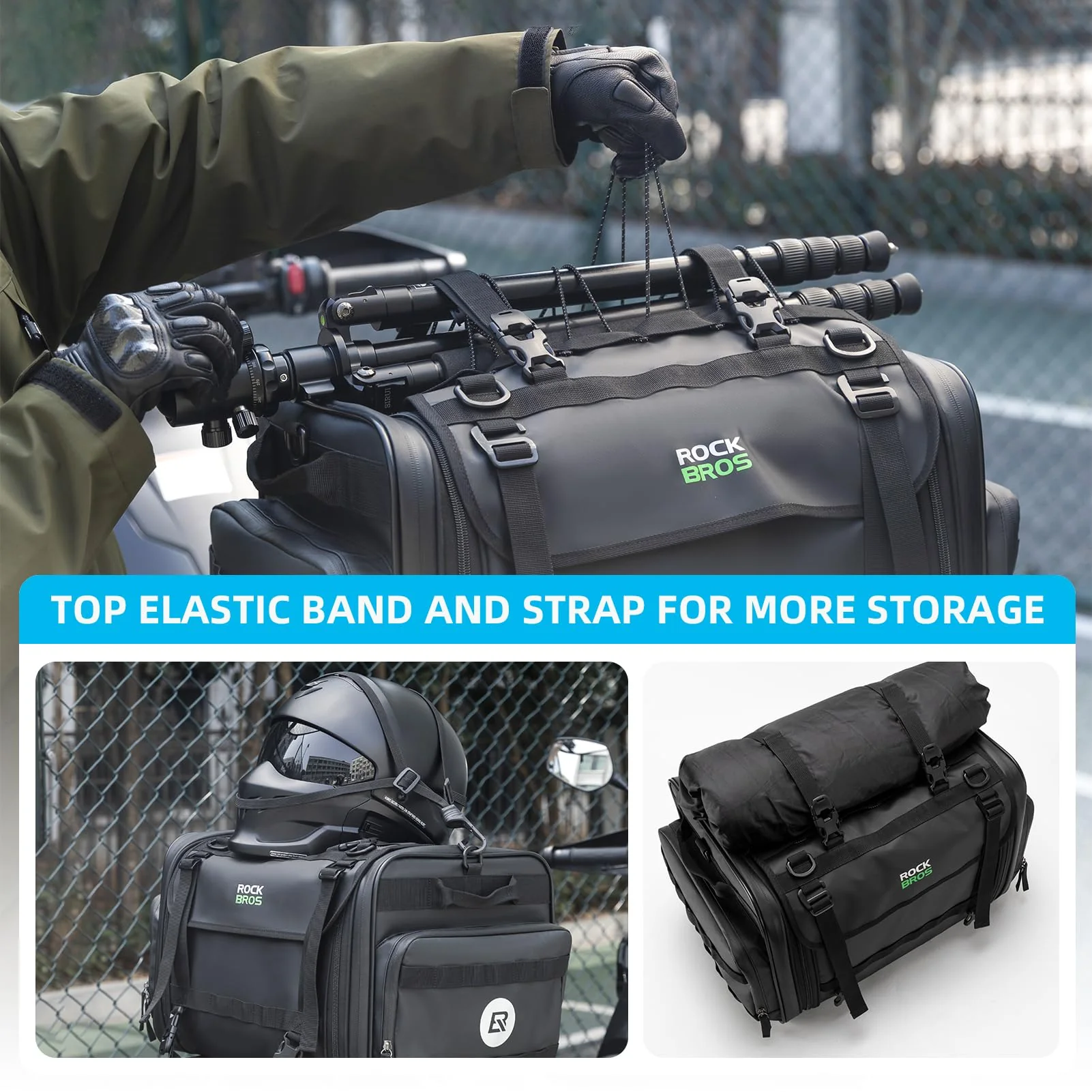 ROCKBROS 50L Expandable Motorcycle Tail Bag with Waterproof Rain Cover - Image 3