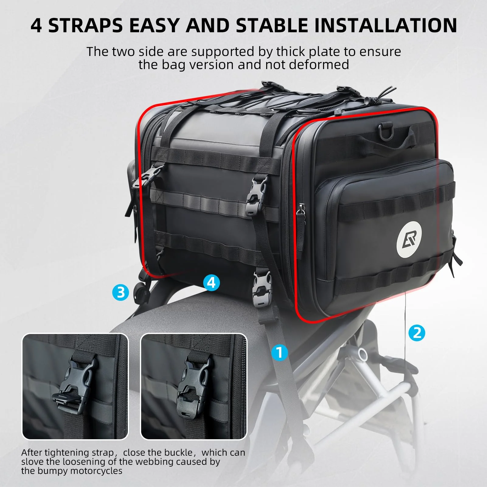 ROCKBROS 50L Expandable Motorcycle Tail Bag with Waterproof Rain Cover - Image 5