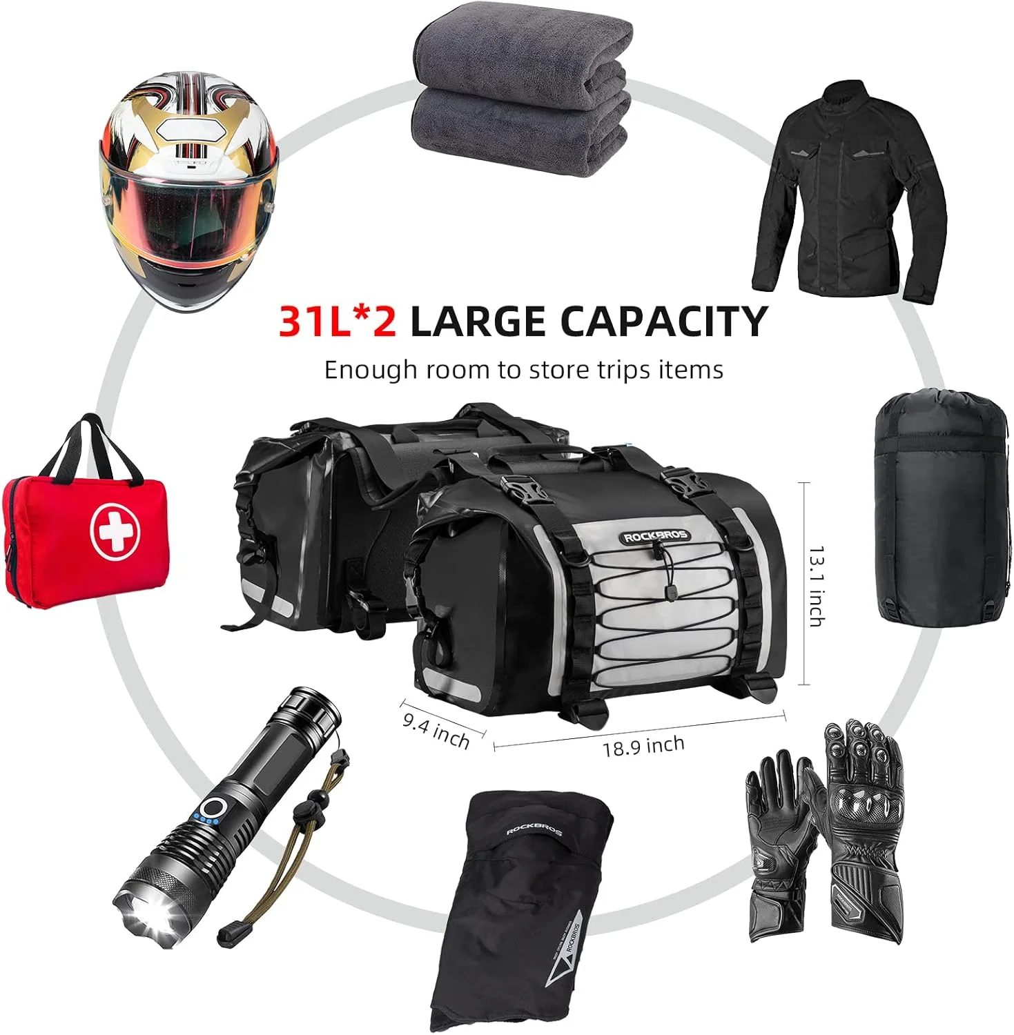 ROCKBROS 60L Waterproof Motorcycle Saddle Bags Durable Removable 2 PCS - Image 3