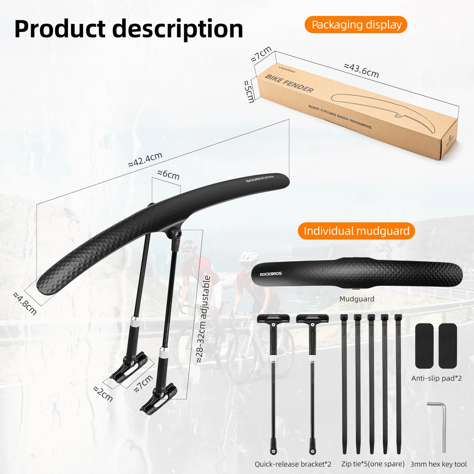 ROCKBROS Adjustable Bike Fenders Set for Road Bikes Easy Install - Image 7