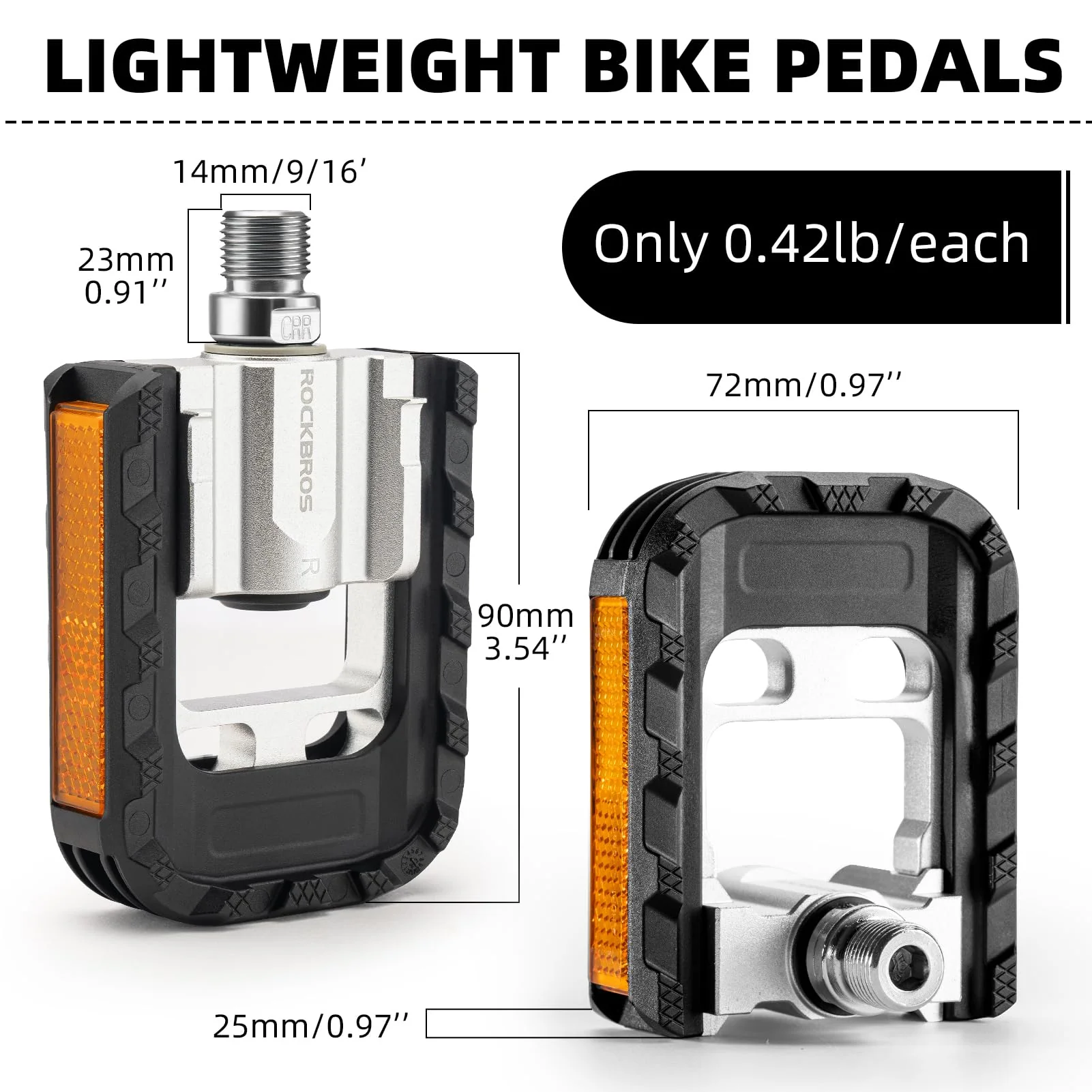 ROCKBROS Aluminum Alloy Foldable Bike Pedals 9/16 with Lightweight Reflective Strips Non-Slip - Image 7
