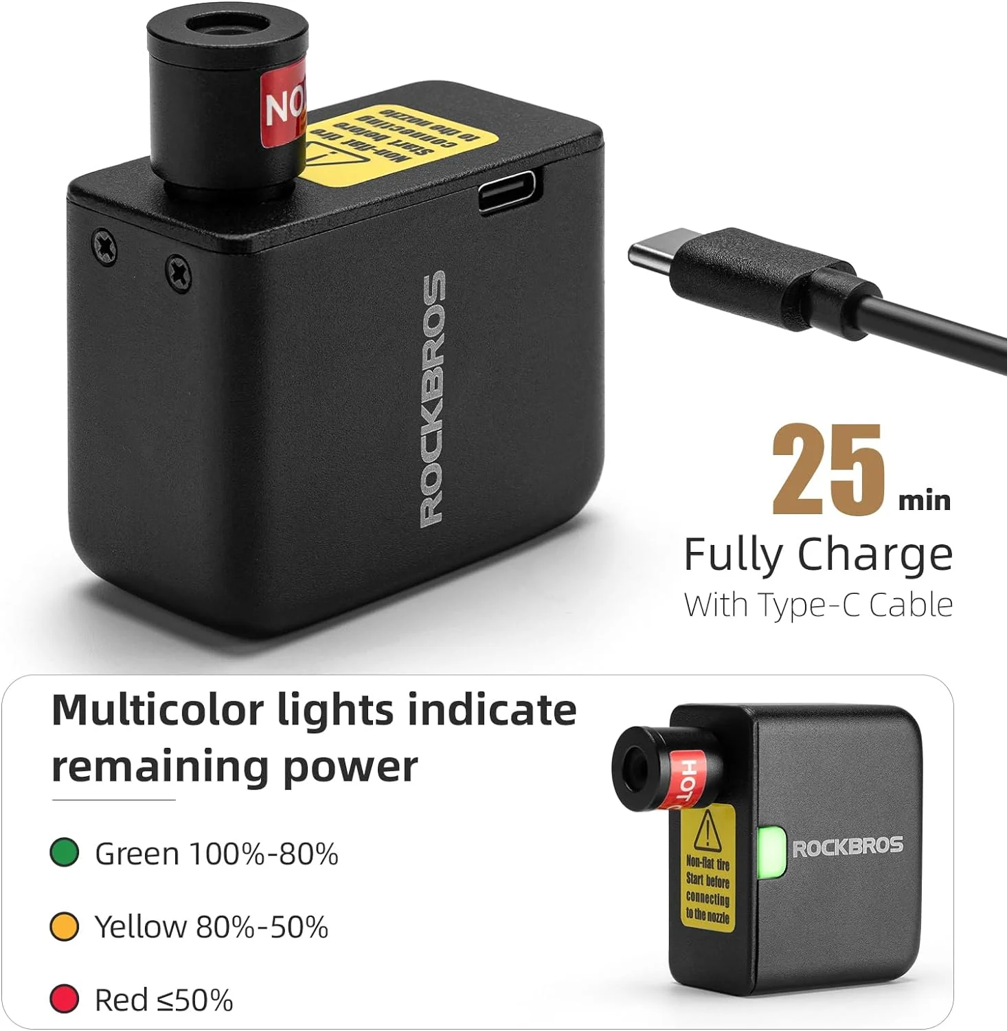 ROCKBROS AS1 Mini Electric Bike Tire Pump 100PSI - Image 3