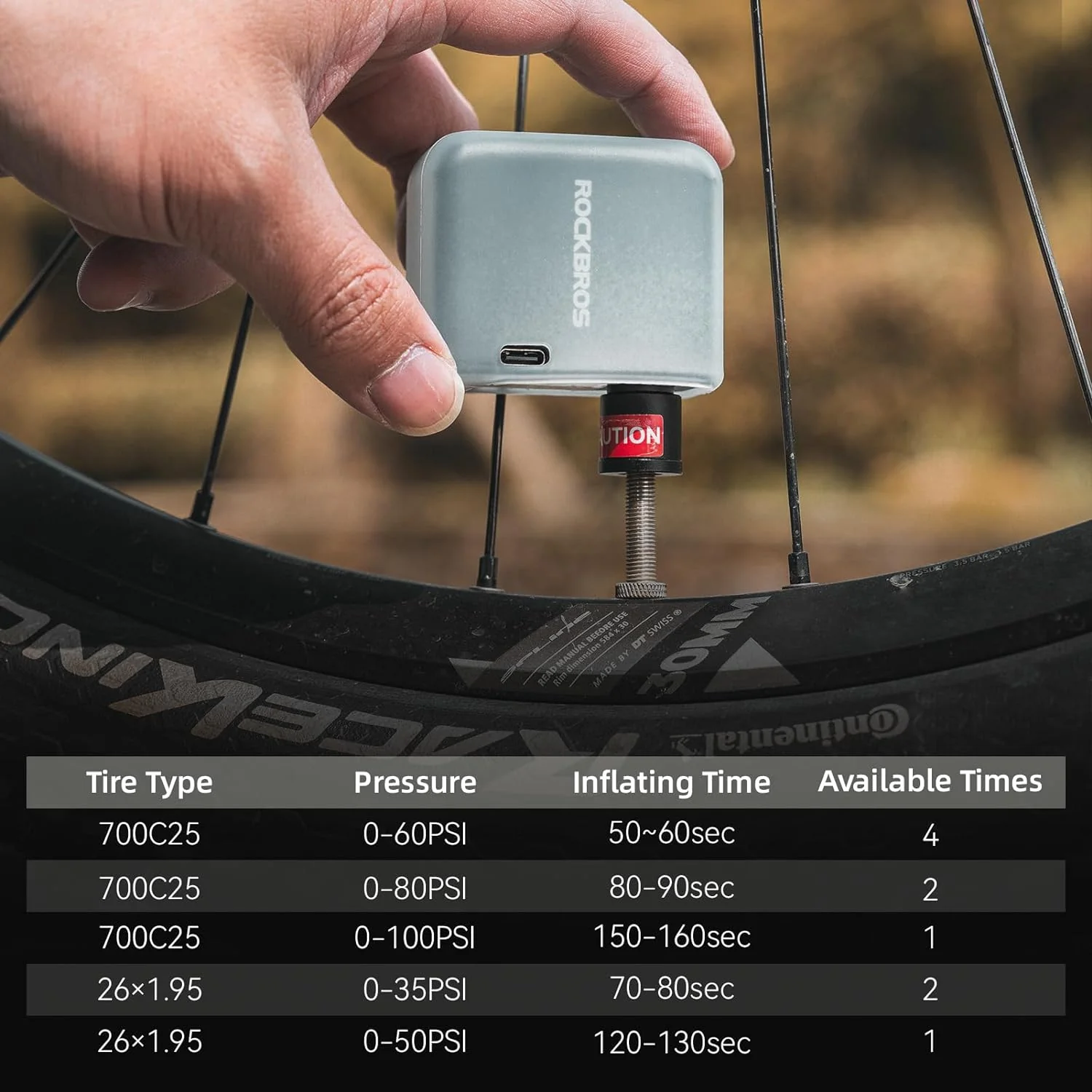 ROCKBROS AS1 Mini Electric Bike Tire Pump 100PSI - Image 5
