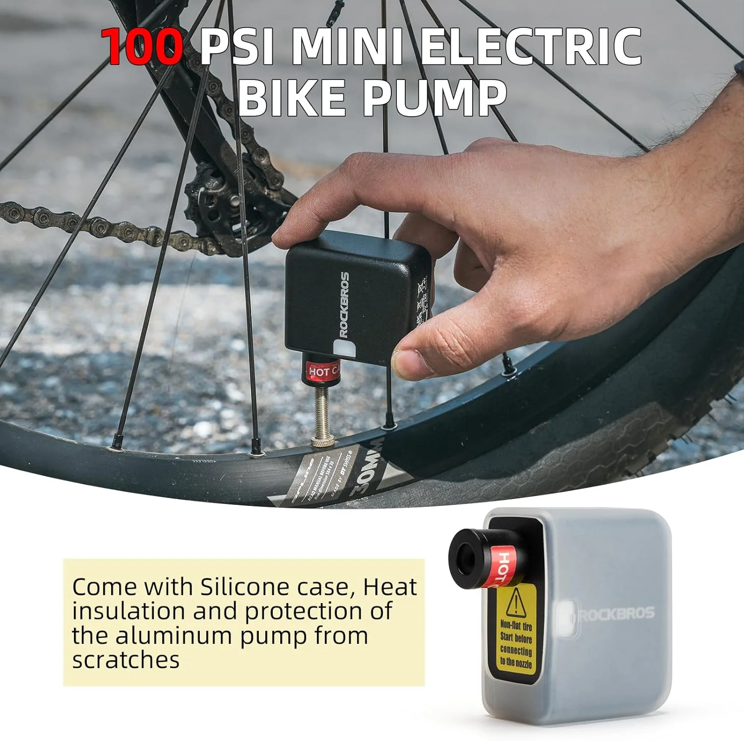 ROCKBROS AS1 Mini Electric Bike Tire Pump 100PSI - Image 6