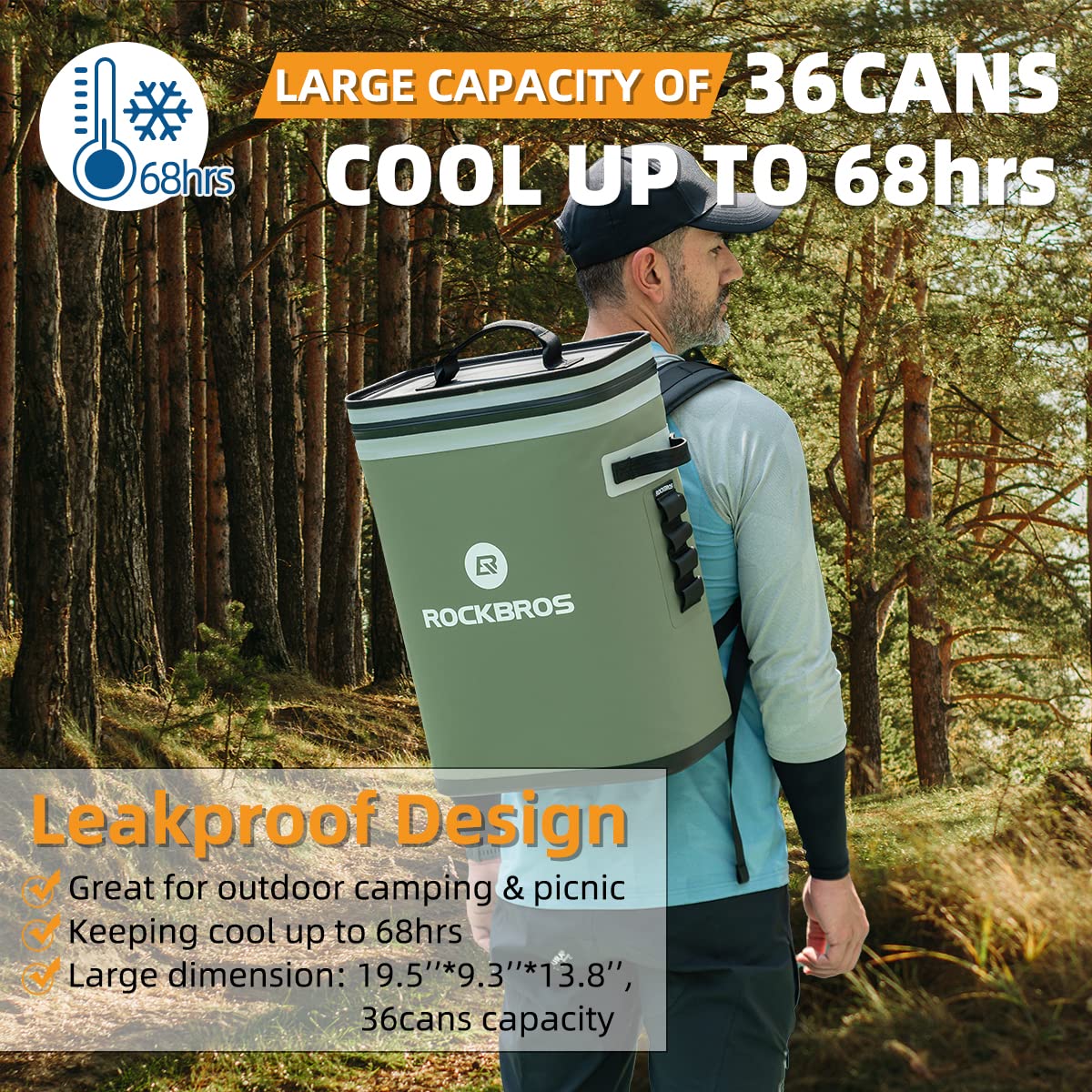 ROCKBROS Soft Cooler Waterproof 36 Can Insulated Leak Proof Soft Backpack - Image 10