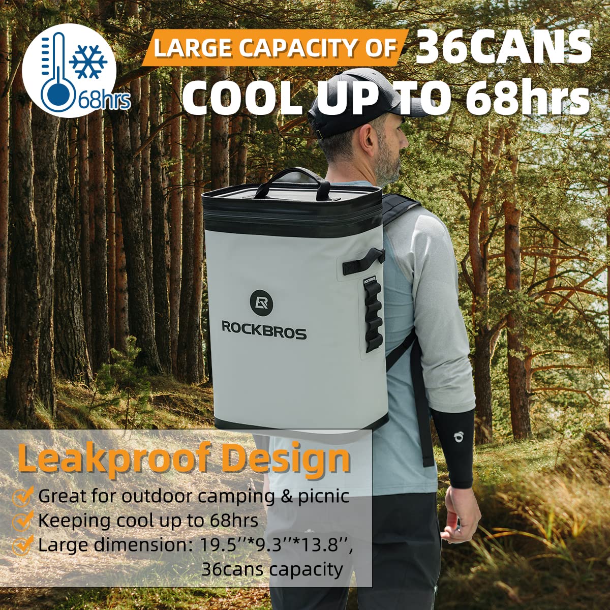 ROCKBROS Soft Cooler Waterproof 36 Can Insulated Leak Proof Soft Backpack - Image 3