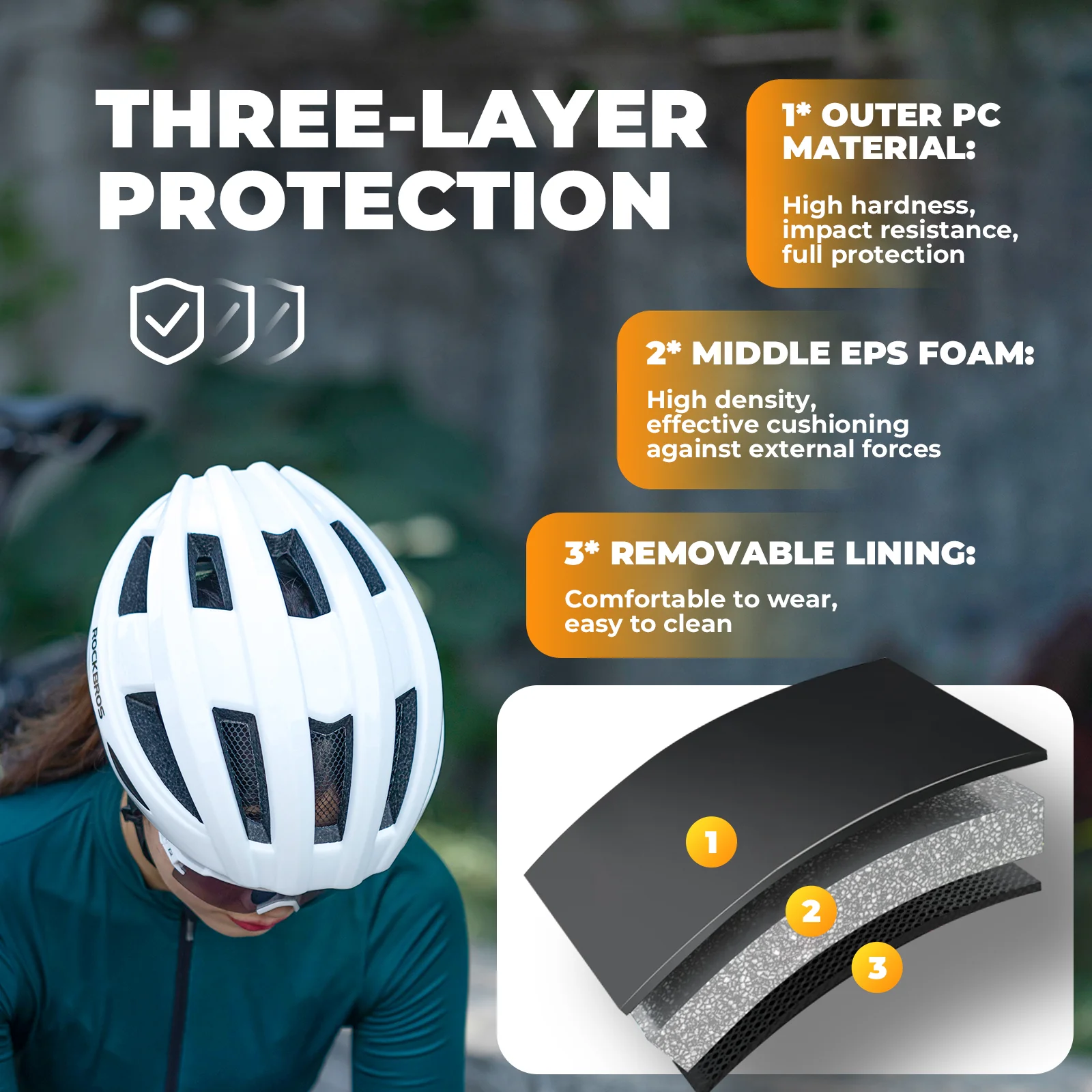 ROCKBROS Bicycle Helmet MTB Road Cycling Rear Light s Integrally-molded EPS+PC Ultralight - Image 9