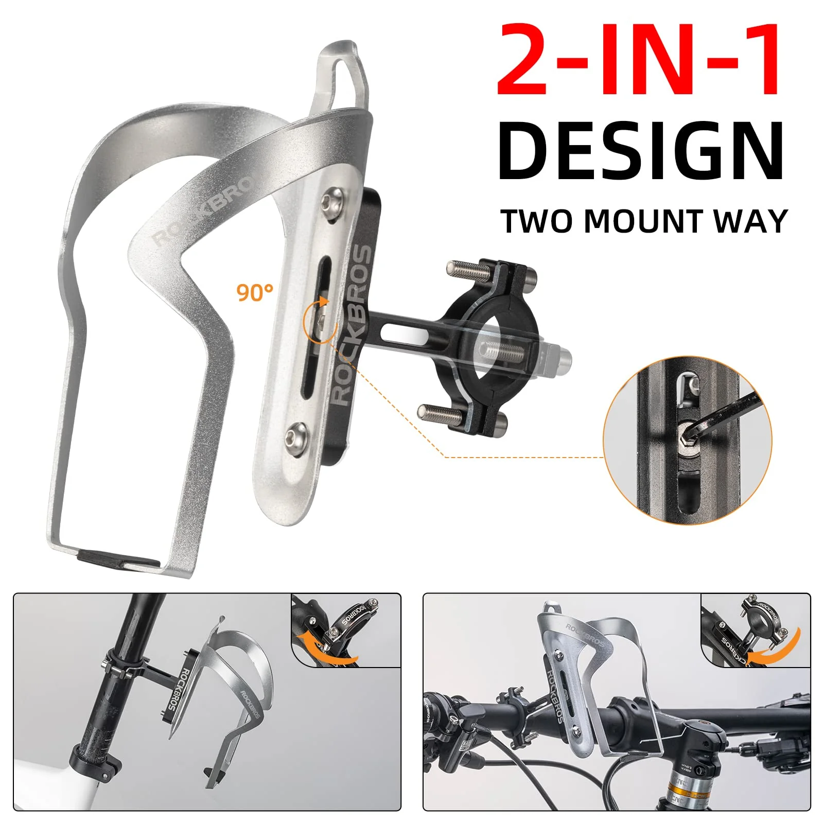 ROCKBROS 2-in-1 Bike Cup Holder Adjustable Bottle Cage for Handlebars & Seat Post - Image 14