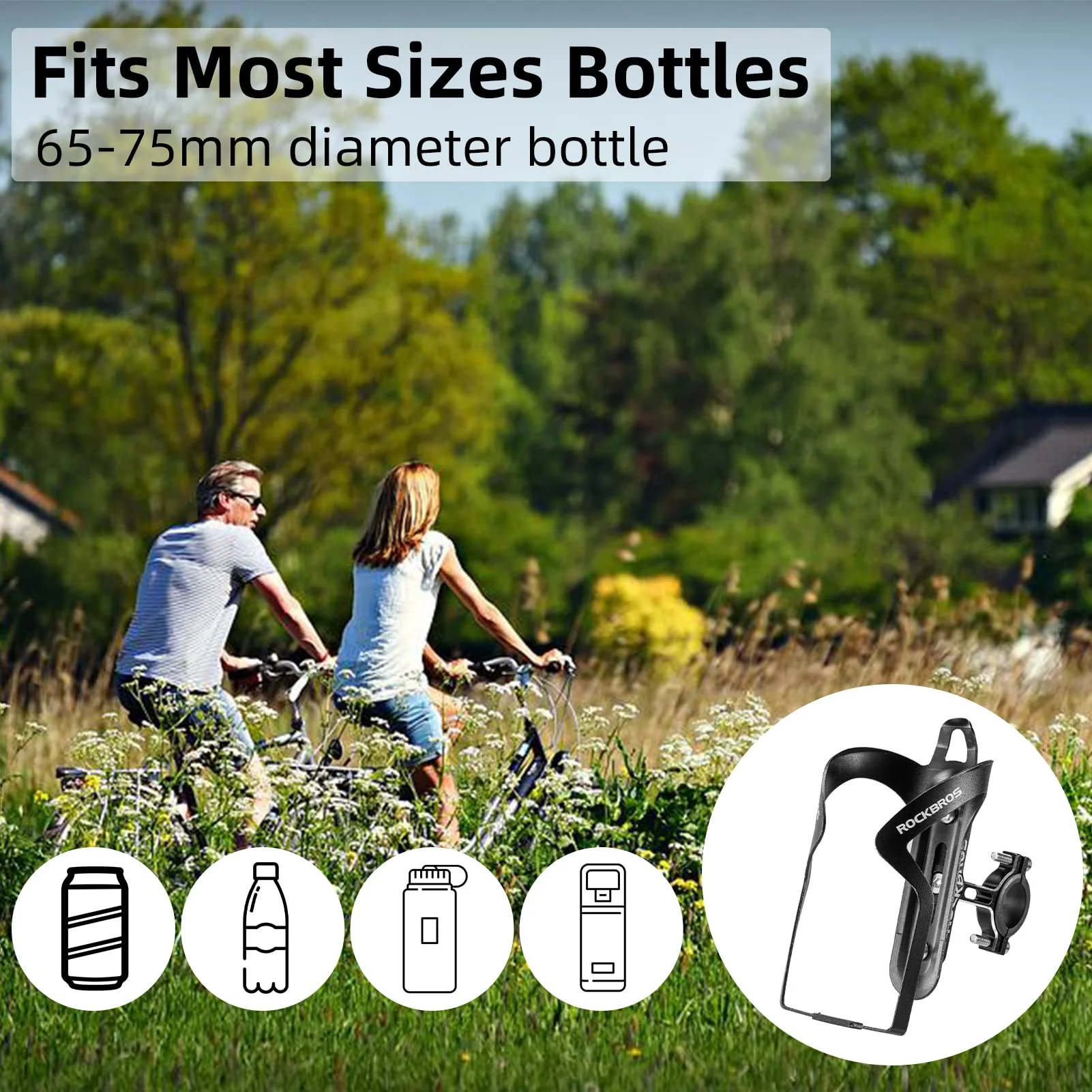 ROCKBROS 2-in-1 Bike Cup Holder Adjustable Bottle Cage for Handlebars & Seat Post - Image 4