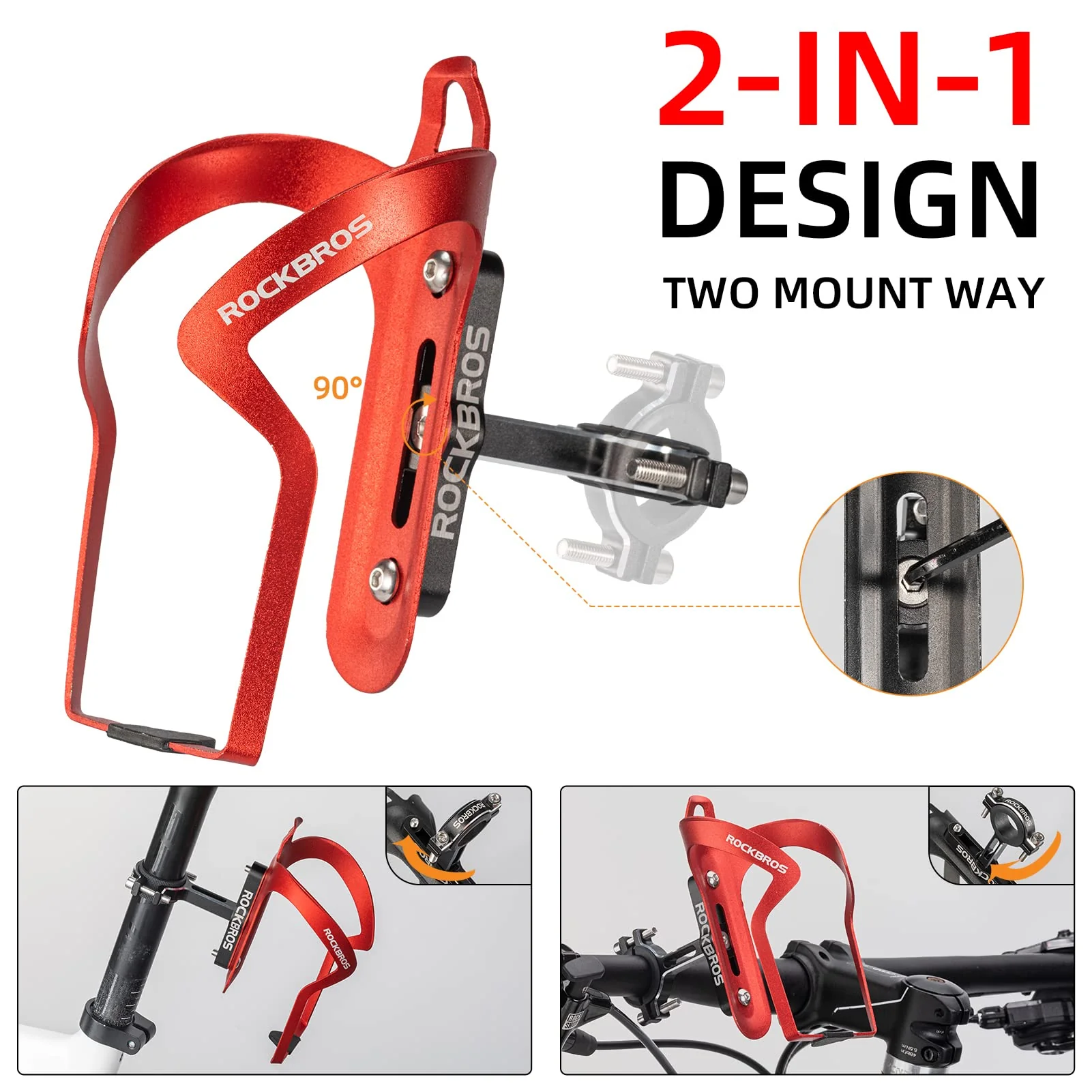ROCKBROS 2-in-1 Bike Cup Holder Adjustable Bottle Cage for Handlebars & Seat Post - Image 8