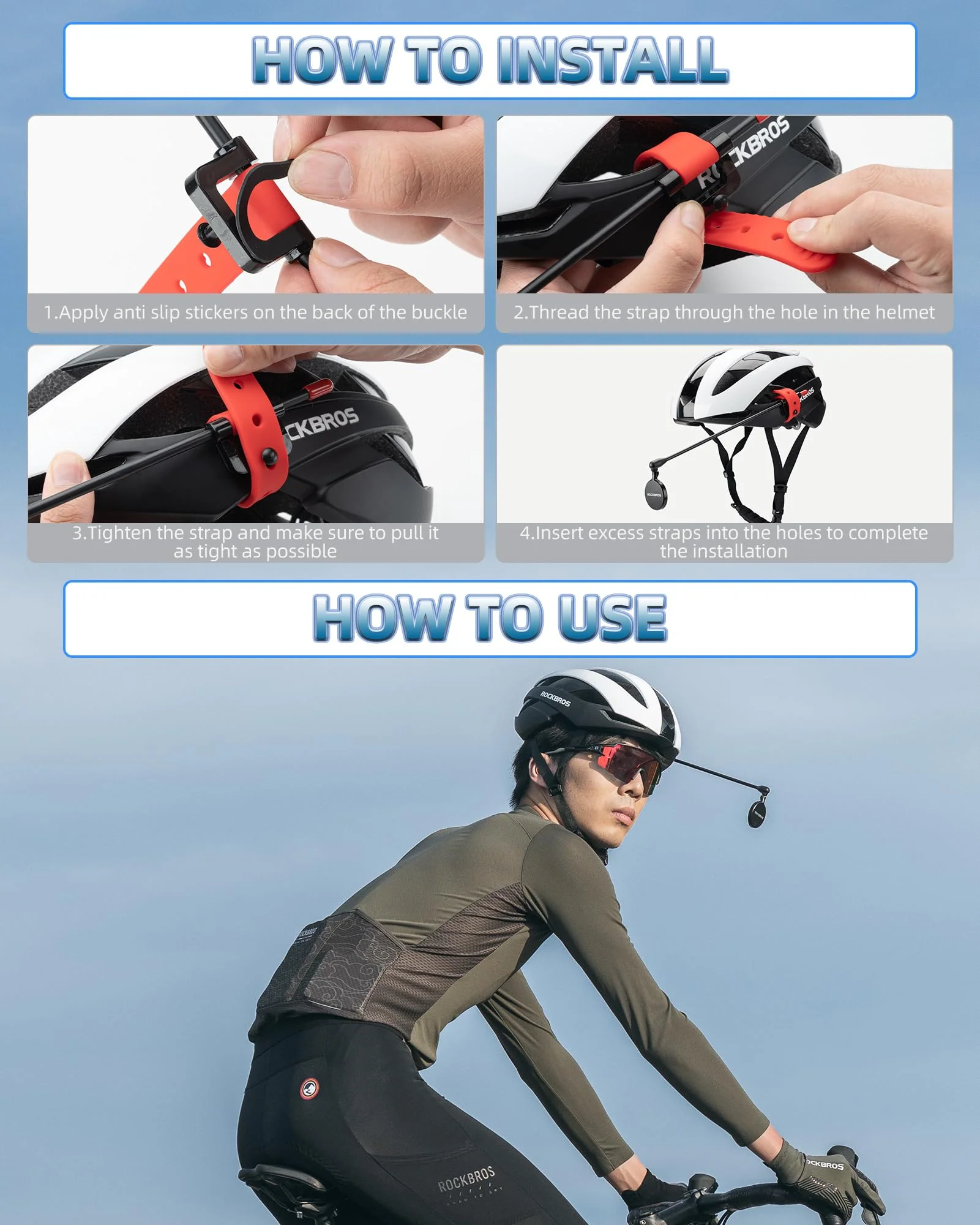 ROCKBROS Bike Helmet Mirror Detachable Fixing Way ycling Mirror - Image 14