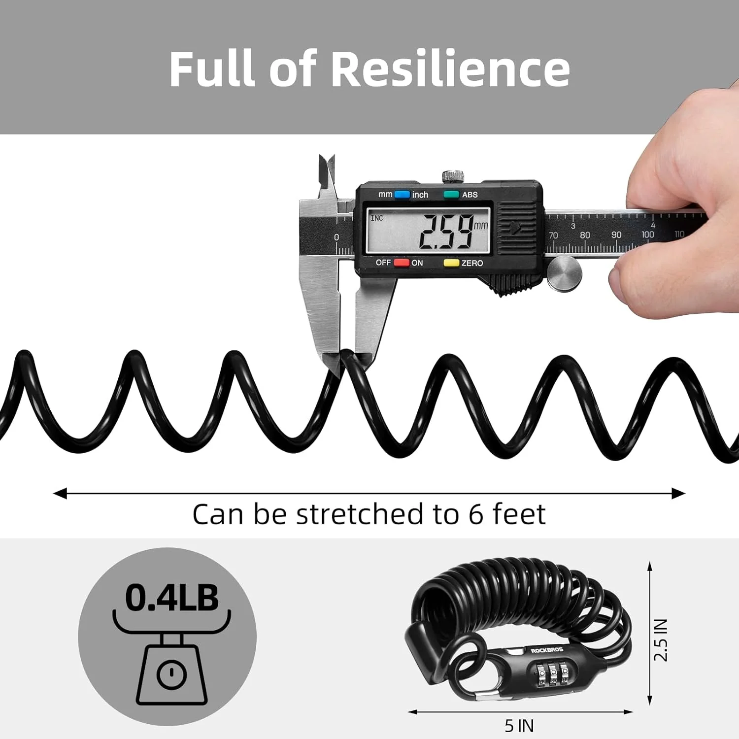 ROCKBROS Bike Lock Cable Combination Bicycle Lock - 6FT Long, Portable, Anti-Theft - Image 12