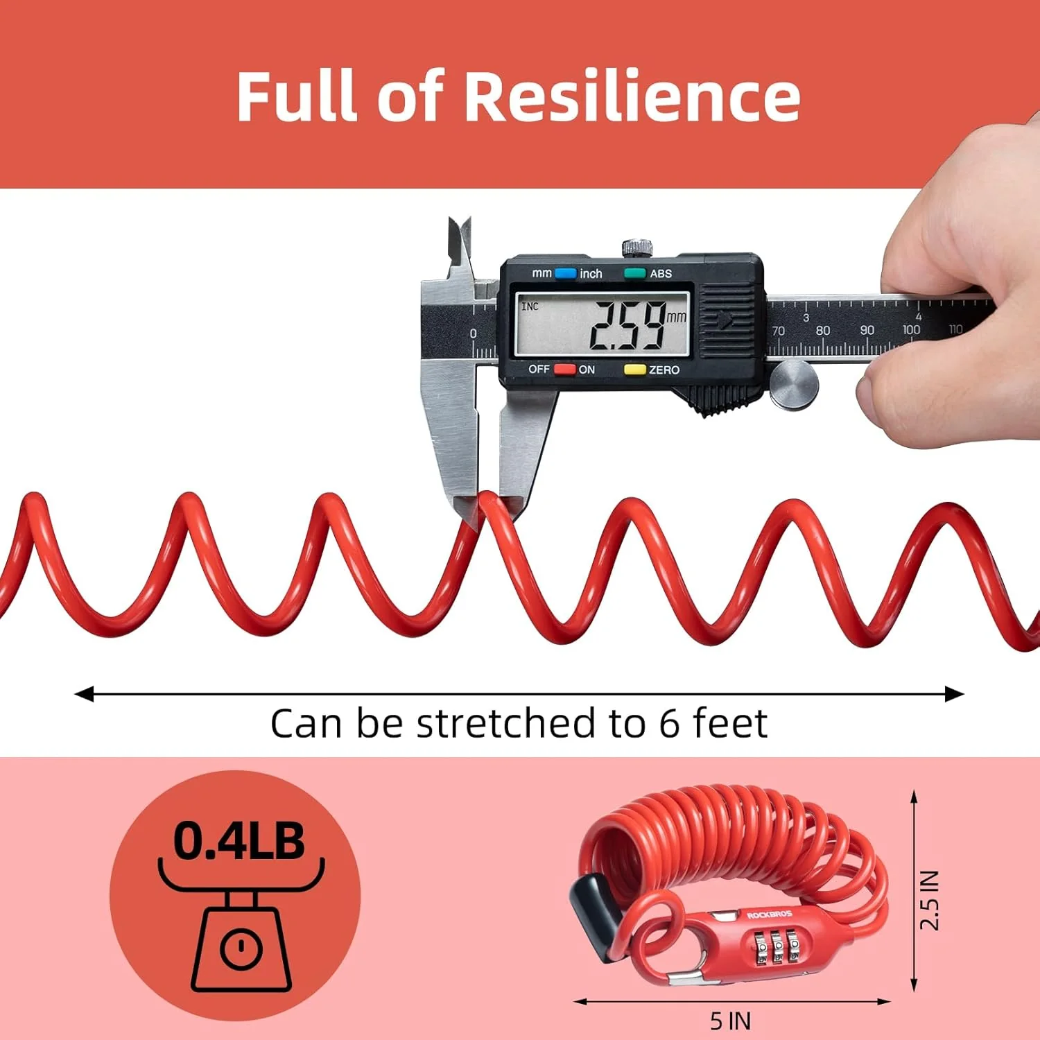 ROCKBROS Bike Lock Cable Combination Bicycle Lock - 6FT Long, Portable, Anti-Theft - Image 6