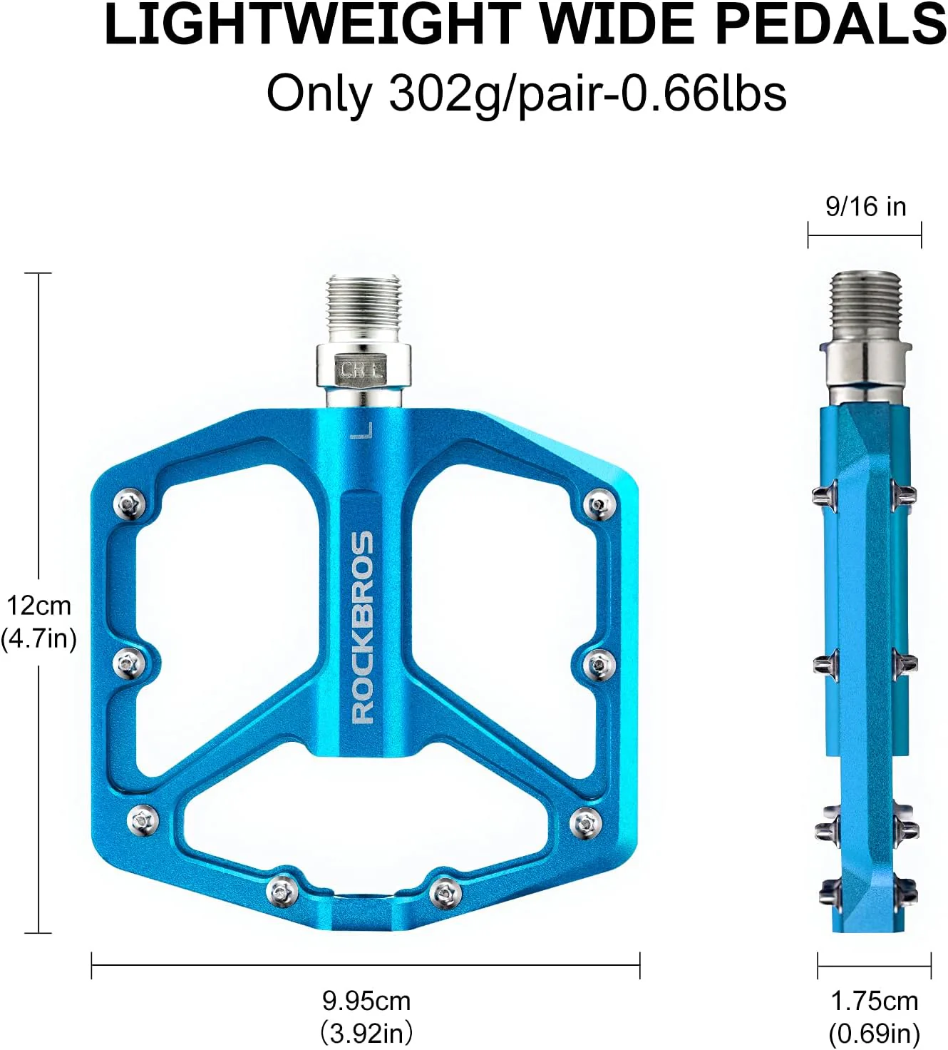 ROCKBROS Bike Pedals Lightweight Aluminum Platform 9/16'' Sealed Bearing - Image 12