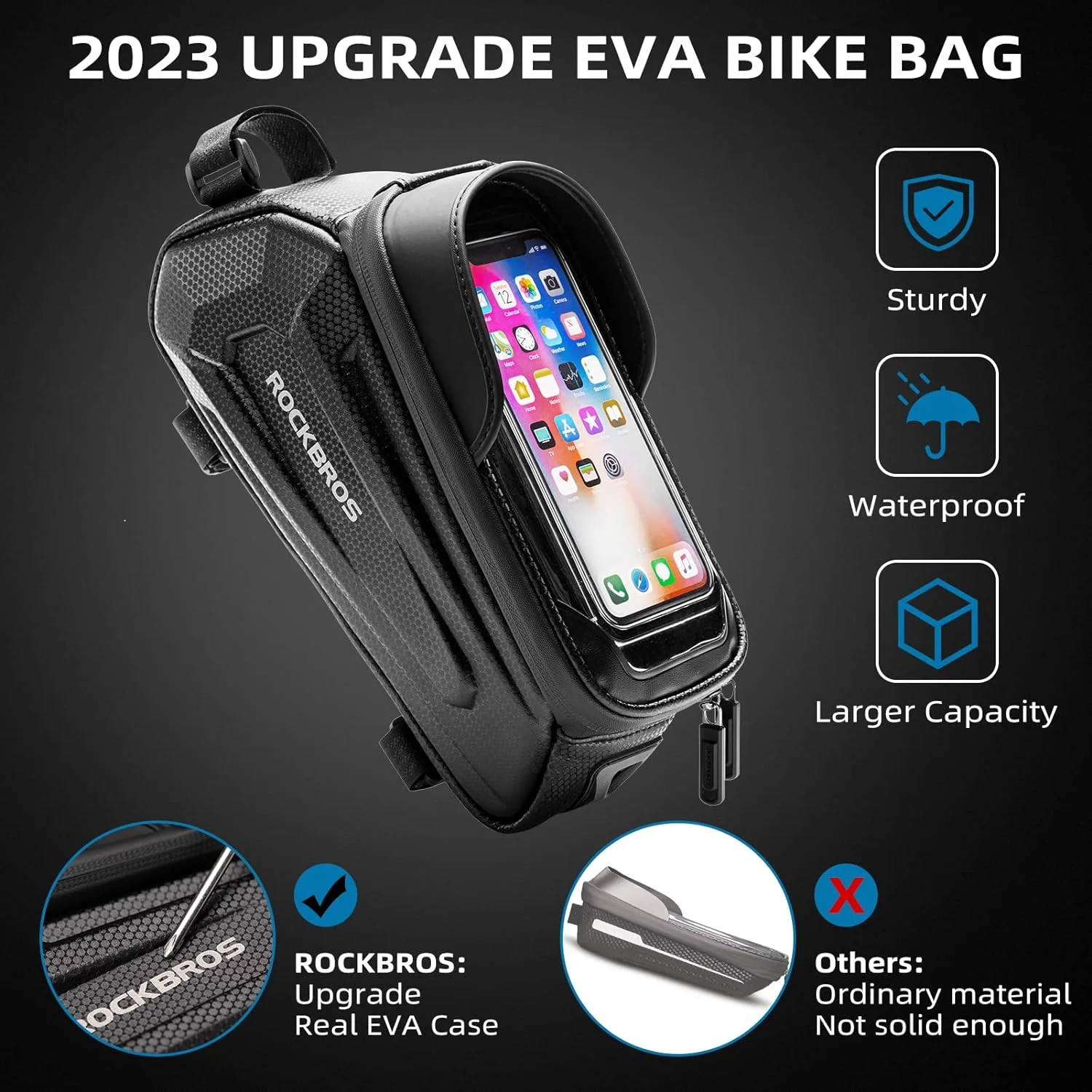 ROCKBROS EVA Waterproof Bike Phone Frame Bag for 6.8" Phones - Image 6