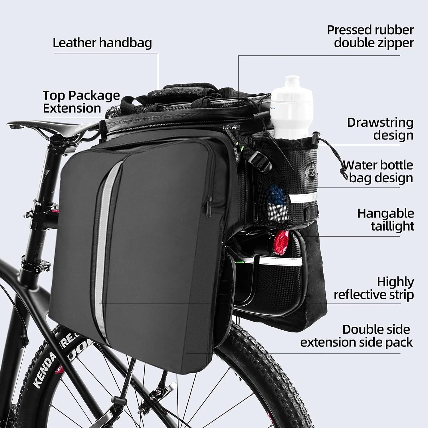 ROCKBROS Bike Rack Bag Waterproof Carbon Leather Rear Seat Cargo Pack 34L - Image 3