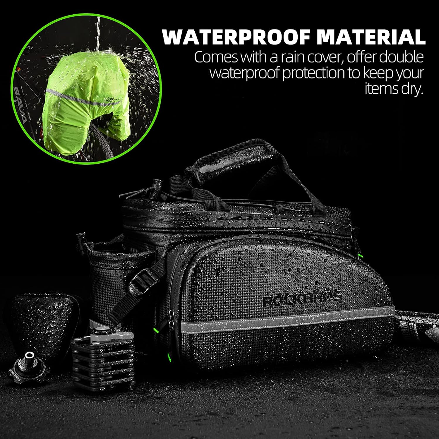 ROCKBROS Bike Rack Bag Waterproof Carbon Leather Rear Seat Cargo Pack 34L - Image 4