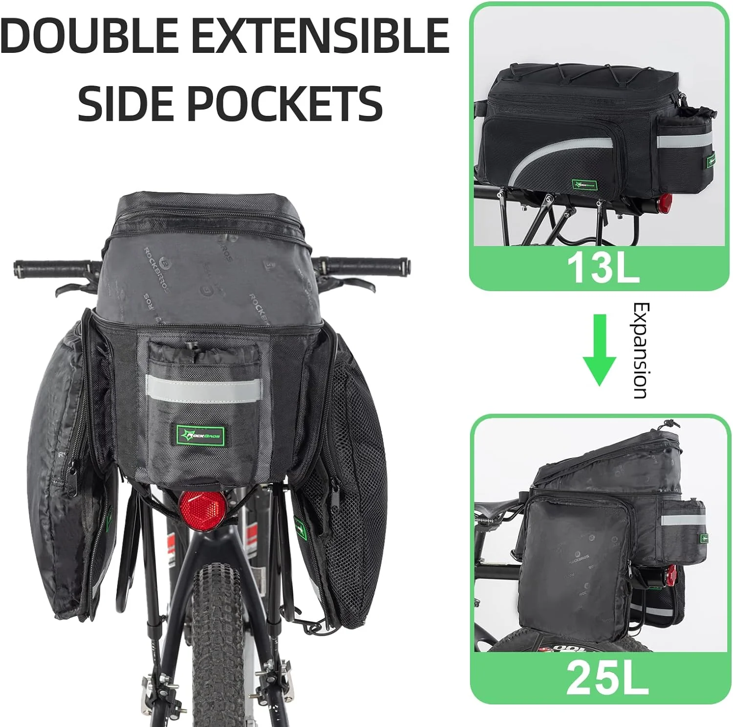 ROCKBROS Bike Trunk Bag 13L-25L Bike Rear Rack Bag - Image 5