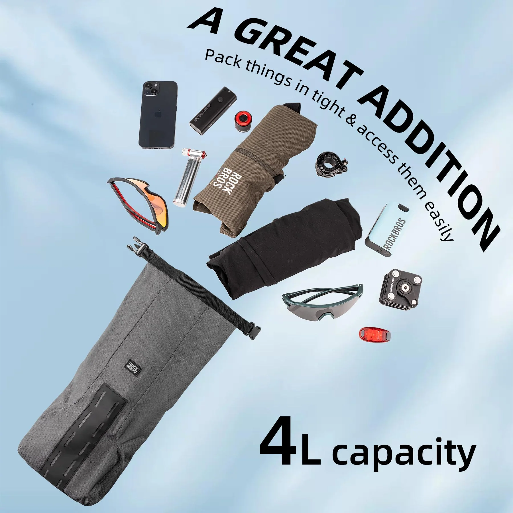 ROCKBROS Bike Waterproof 4L Front Fork Bag with Bike Rack - Image 7