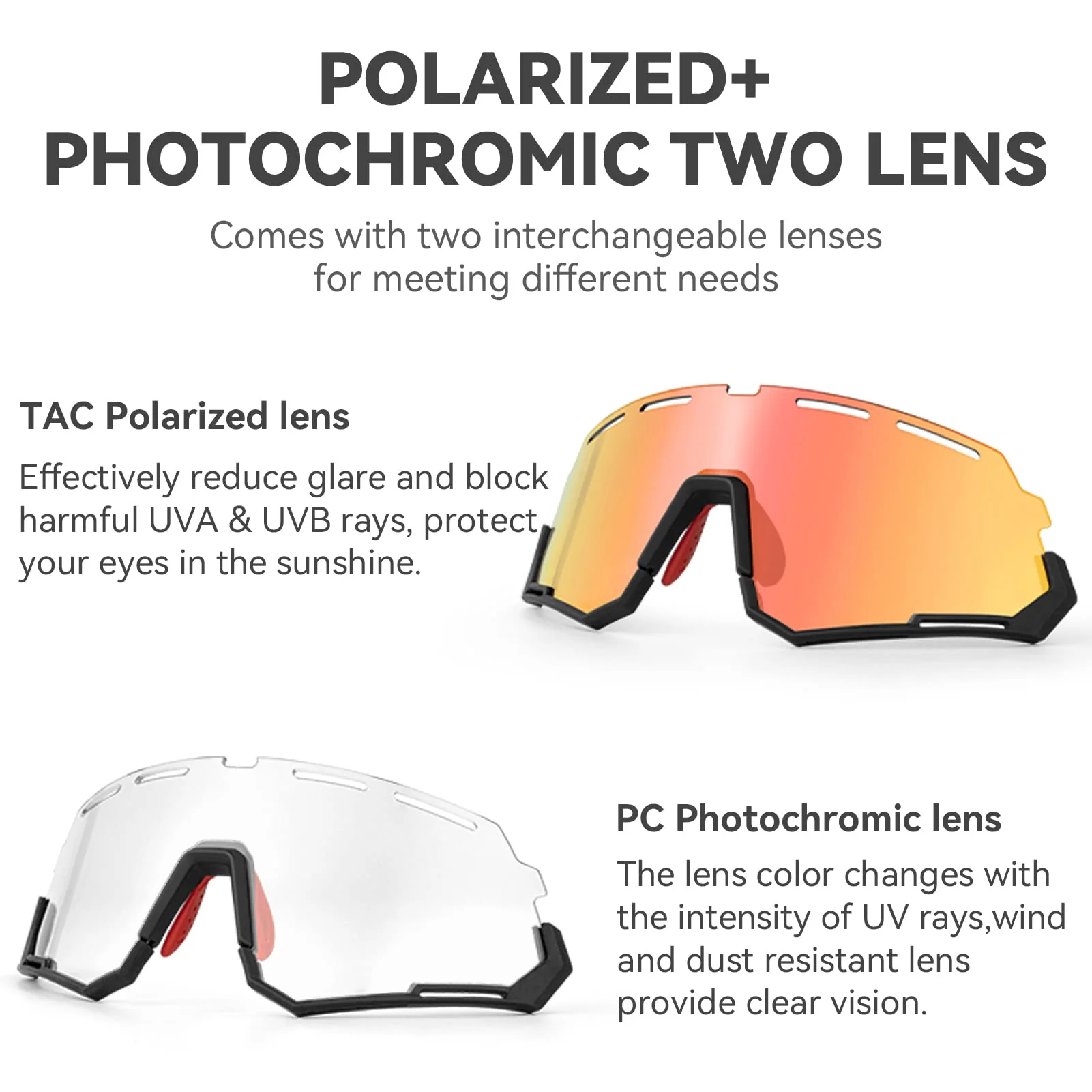 ROCKBROS Cycling Glasses Polarized Photochromic Goggles 2 Lens - Image 3