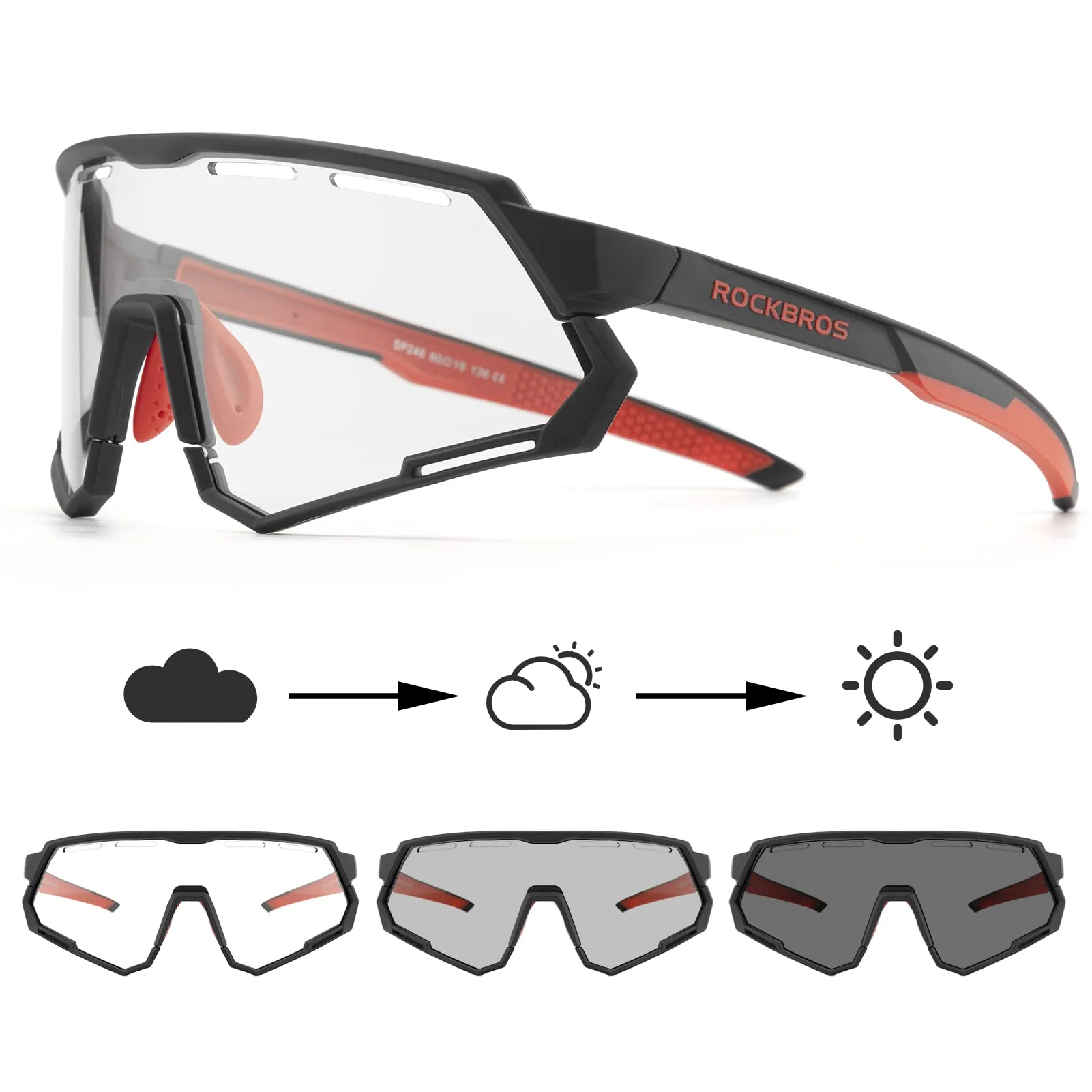 ROCKBROS Cycling Glasses Polarized Photochromic Goggles 2 Lens - Image 4