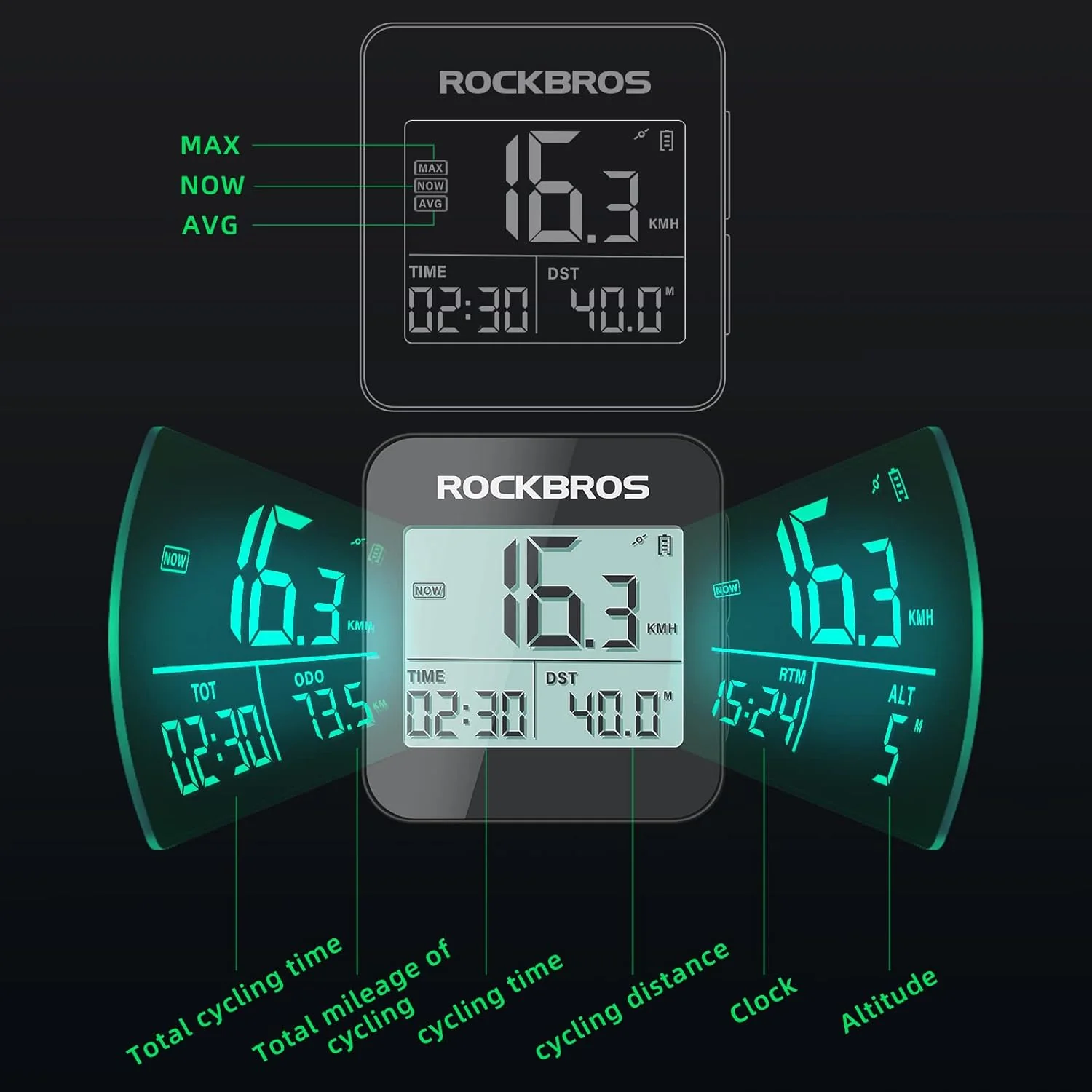ROCKBROS GPS Bike Computer Accurate Wireless Speedometer with Backlight - Image 3