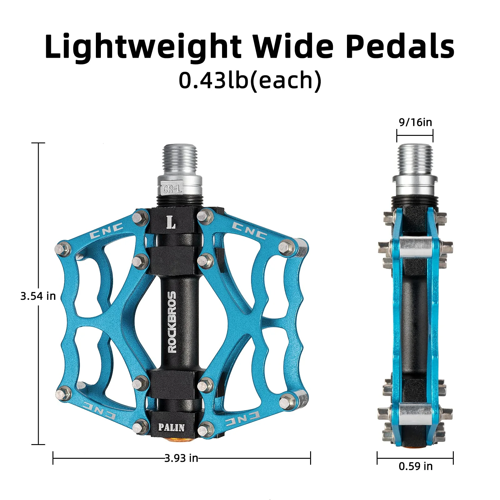 ROCKBROS Lightweight Aluminum Alloy Bike Pedals with Wide Platform Grip - Image 4