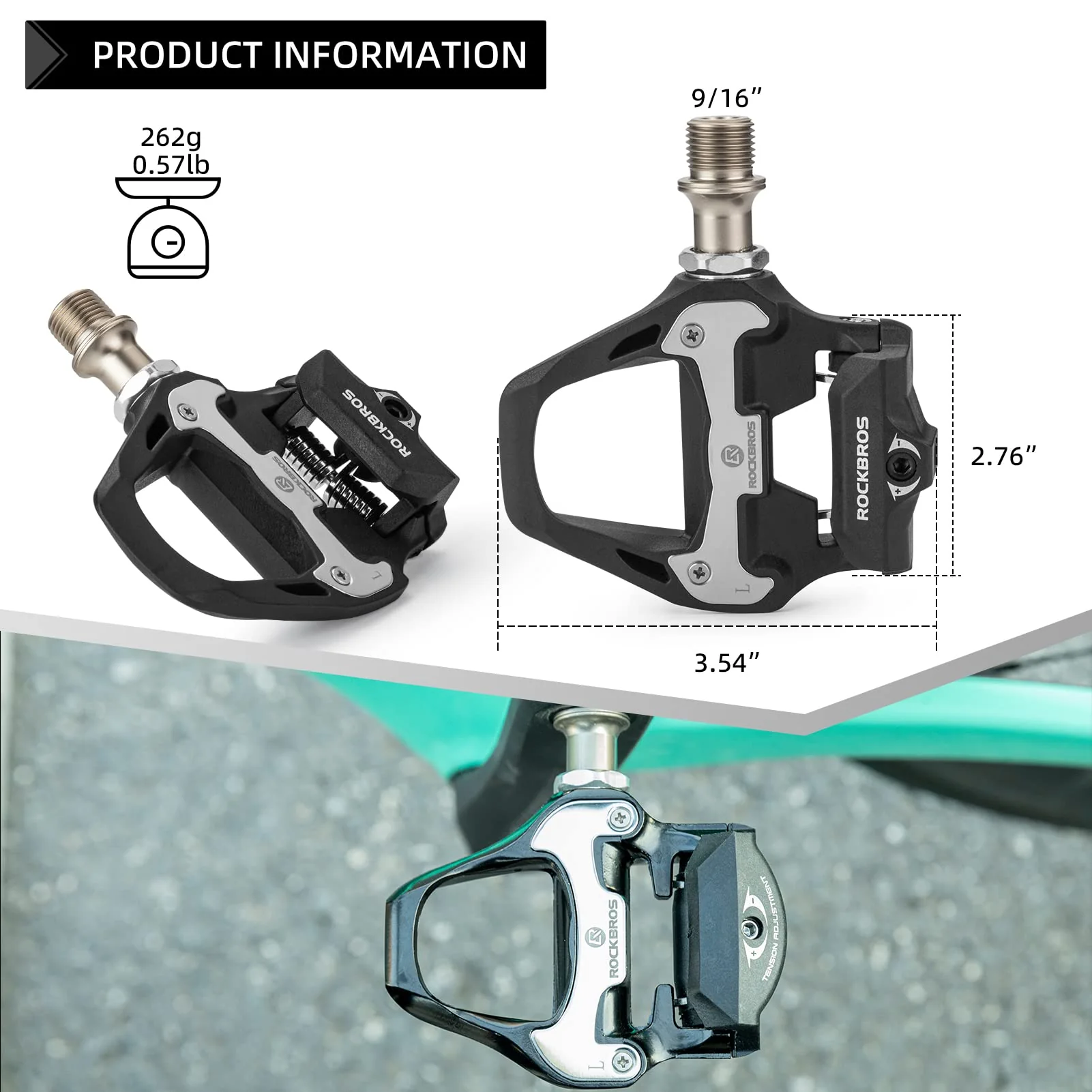 ROCKBROS Lightweight Clipless Pedals with Cleats Compatible with SPD-SL - Image 15