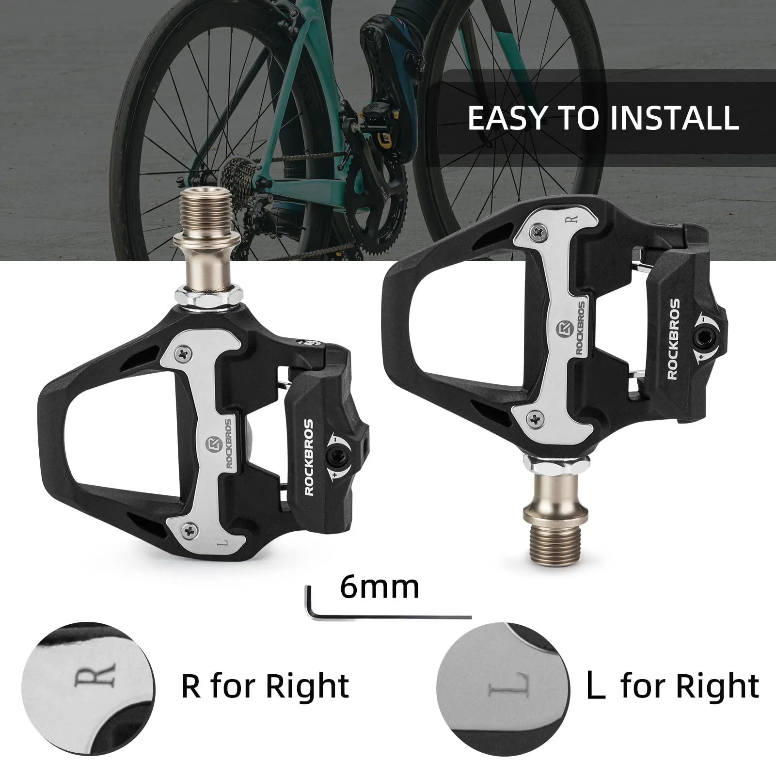 ROCKBROS Lightweight Clipless Pedals with Cleats Compatible with SPD-SL - Image 16