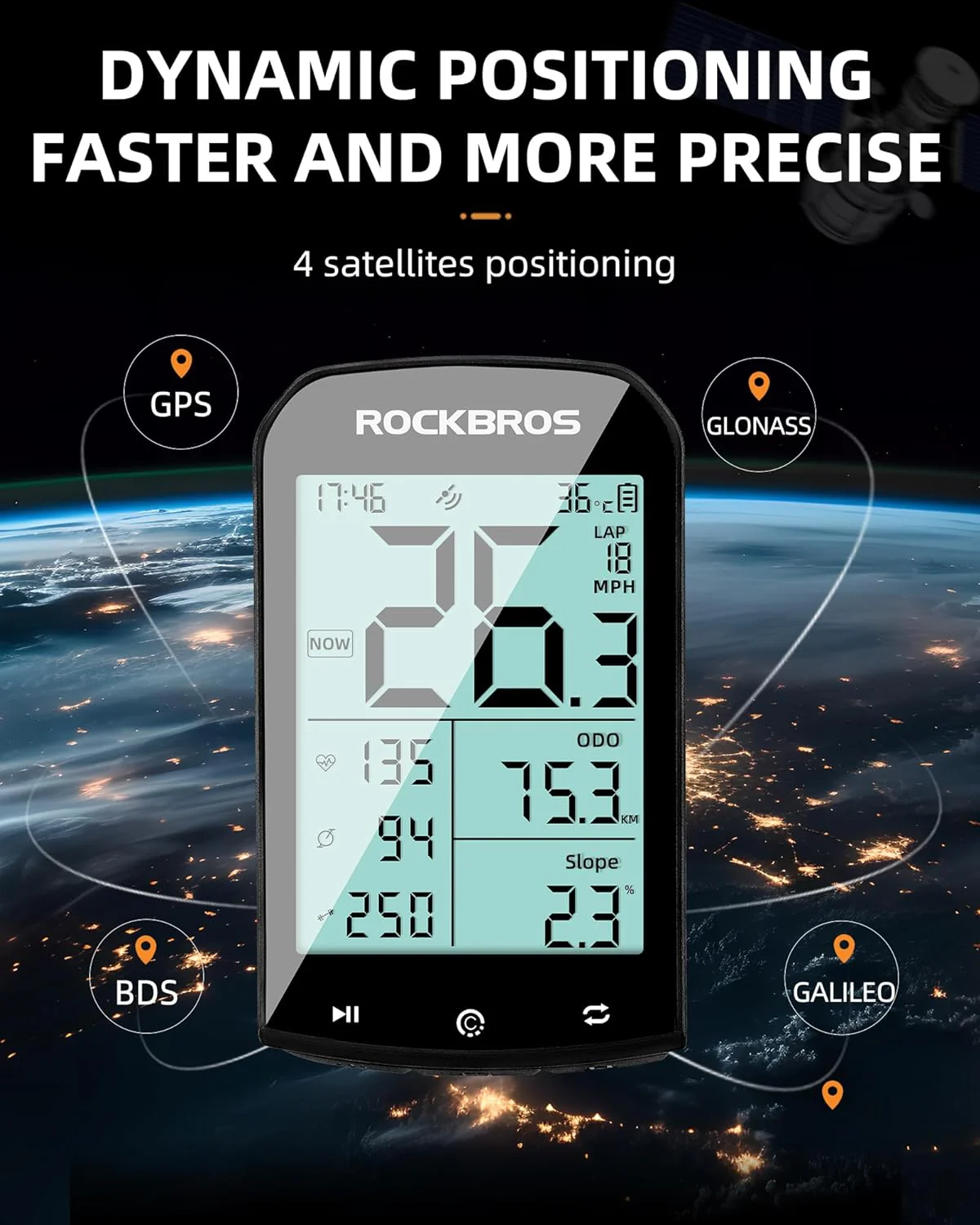ROCKBROS M1 Wireless Bike Computer GPS 2.9-inch LCD Waterproof Fast Charging - Image 4