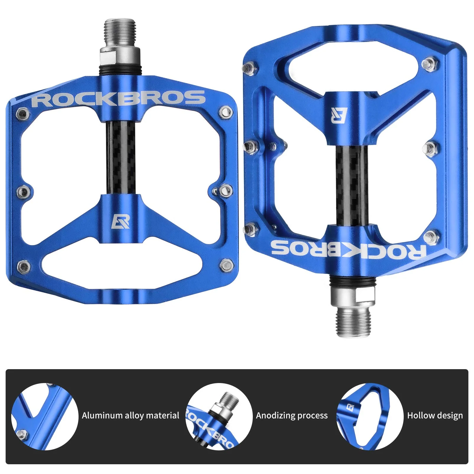 ROCKBROS Mountain MTB Bike Flat 9/16 Lightweight Carbon Fiber Sealed Bearing Pedals - Image 14