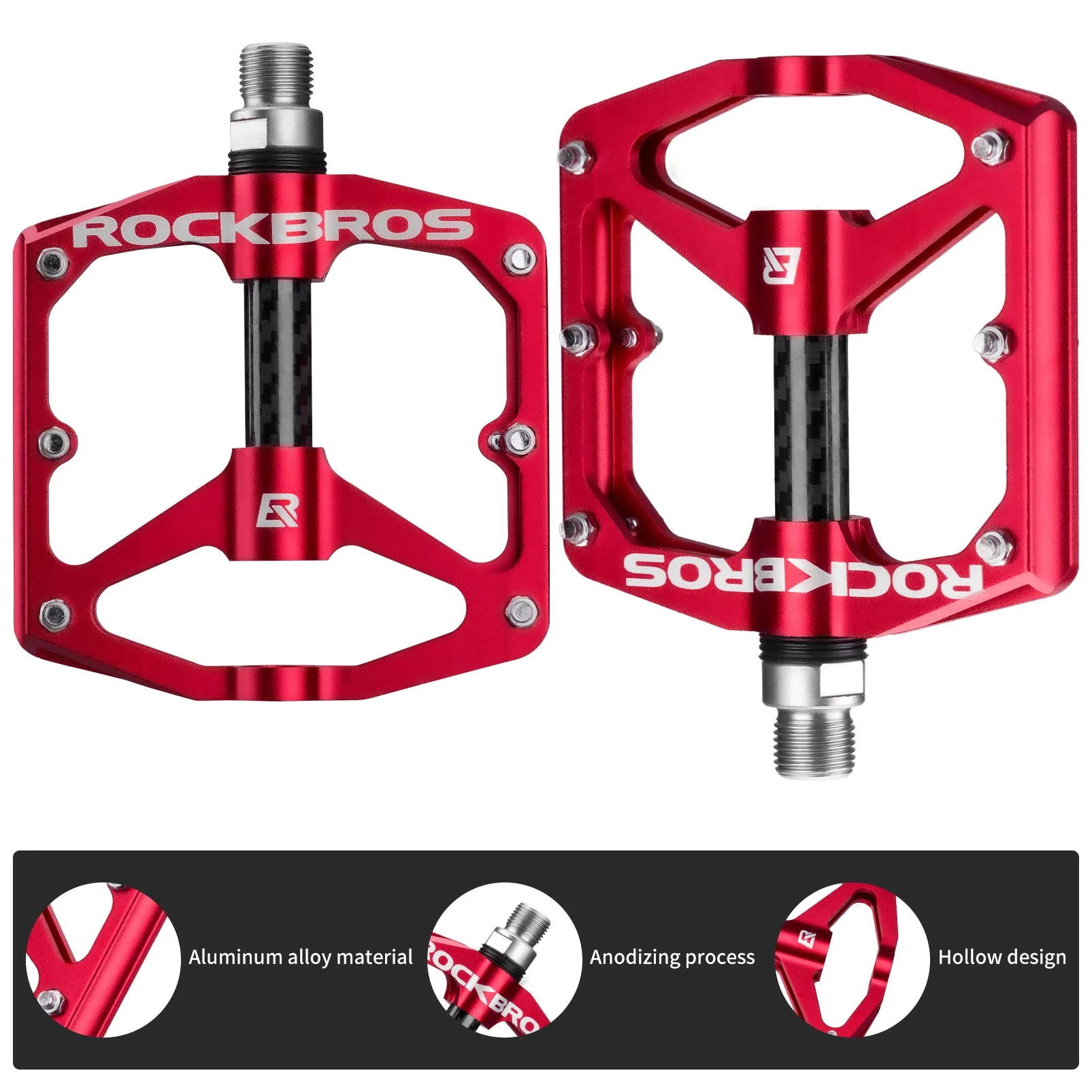 ROCKBROS Mountain MTB Bike Flat 9/16 Lightweight Carbon Fiber Sealed Bearing Pedals - Image 21