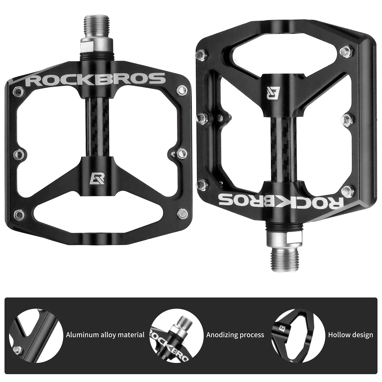 ROCKBROS Mountain MTB Bike Flat 9/16 Lightweight Carbon Fiber Sealed Bearing Pedals - Image 8